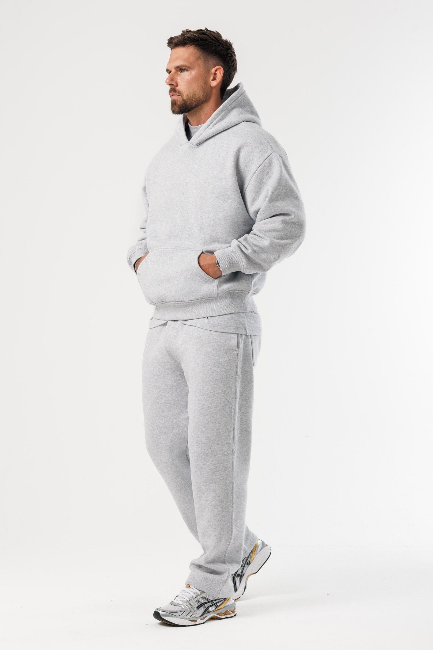 PRINT HOODIE - GREY MARL