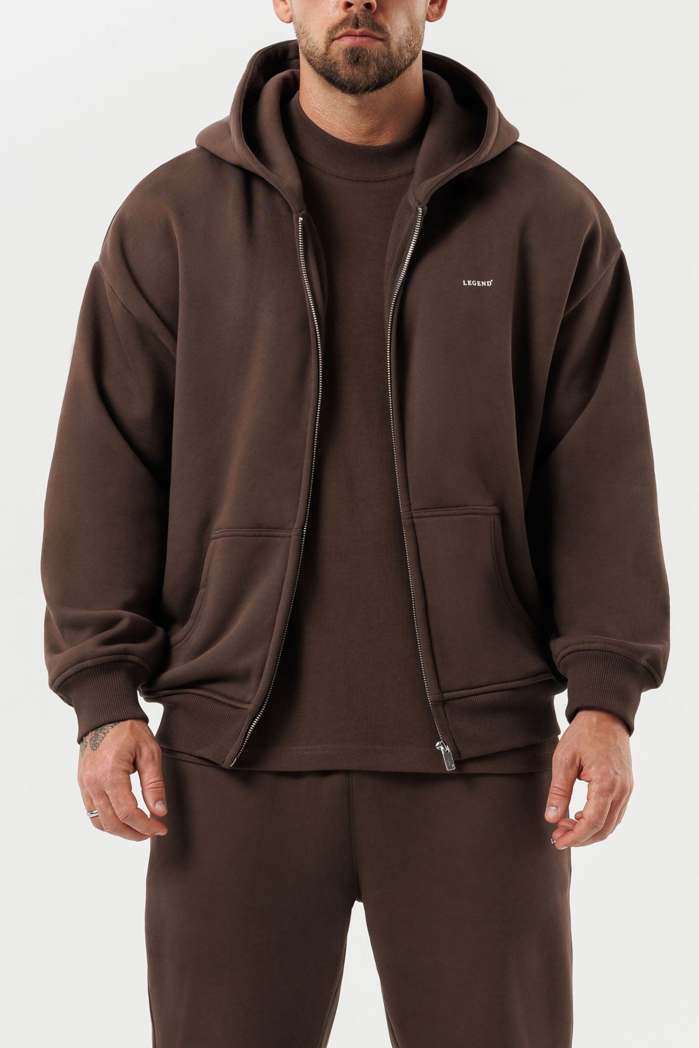 FERMUARLI HOODIE - KAHVERENGİ
