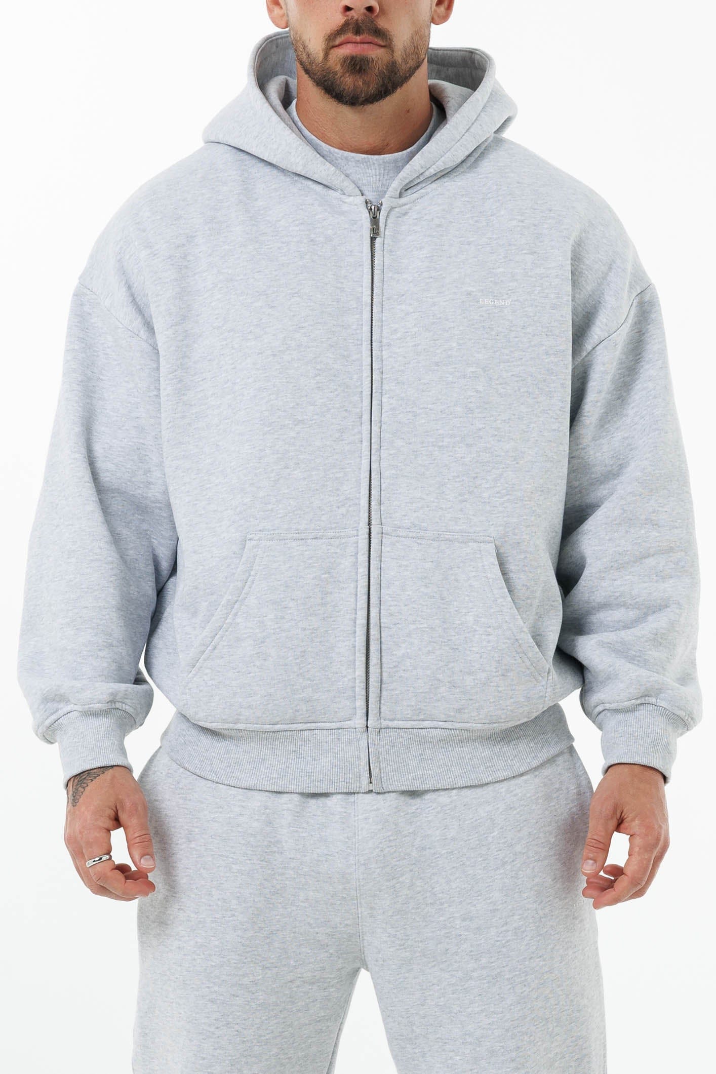 FERMUARLI HOODIE - GRİ MELANJ