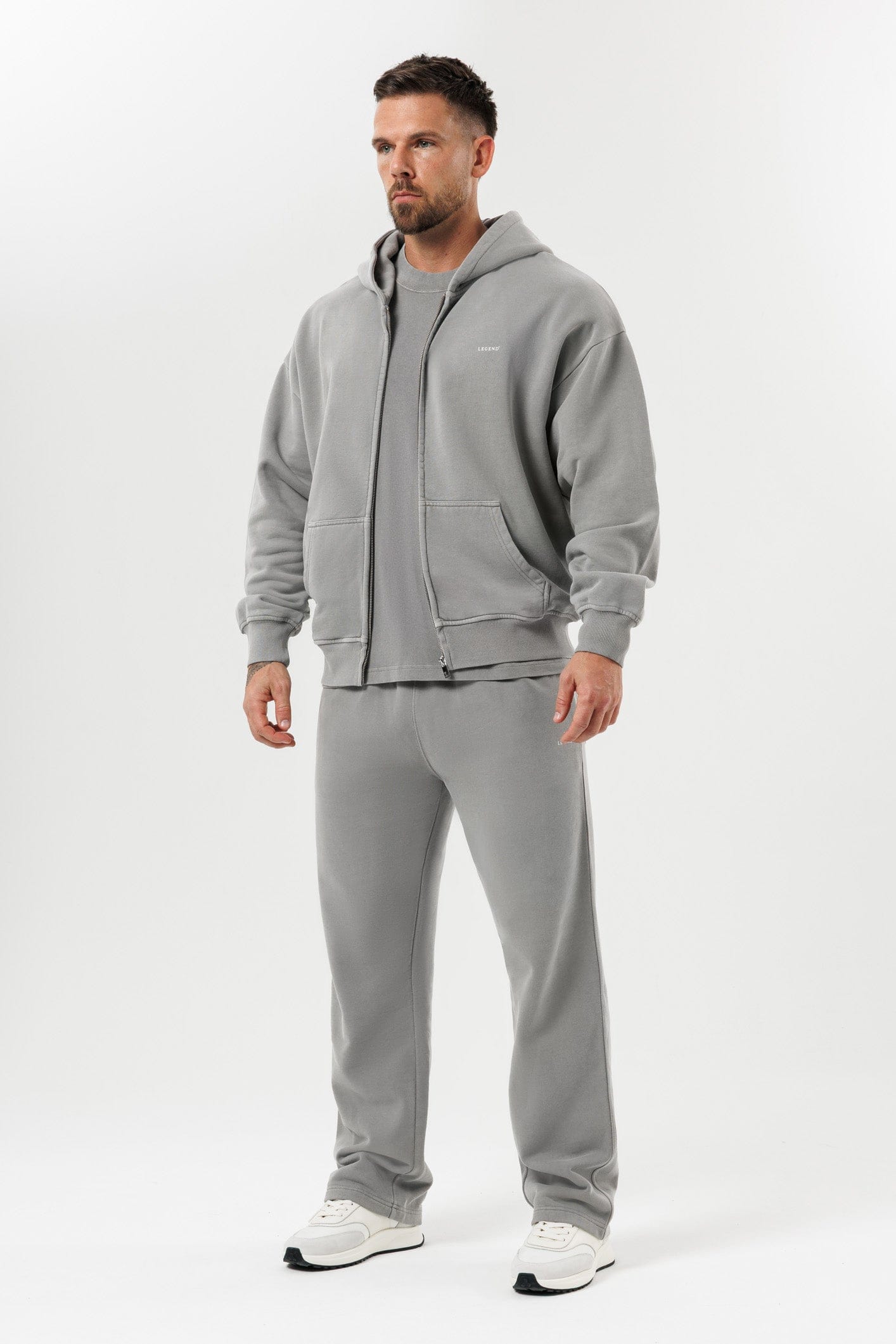 FERMUARLI HOODIE - YIKANMIŞ GRİ