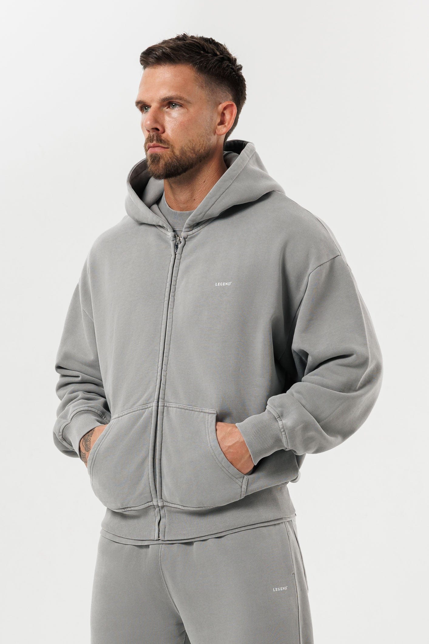 FERMUARLI HOODIE - YIKANMIŞ GRİ