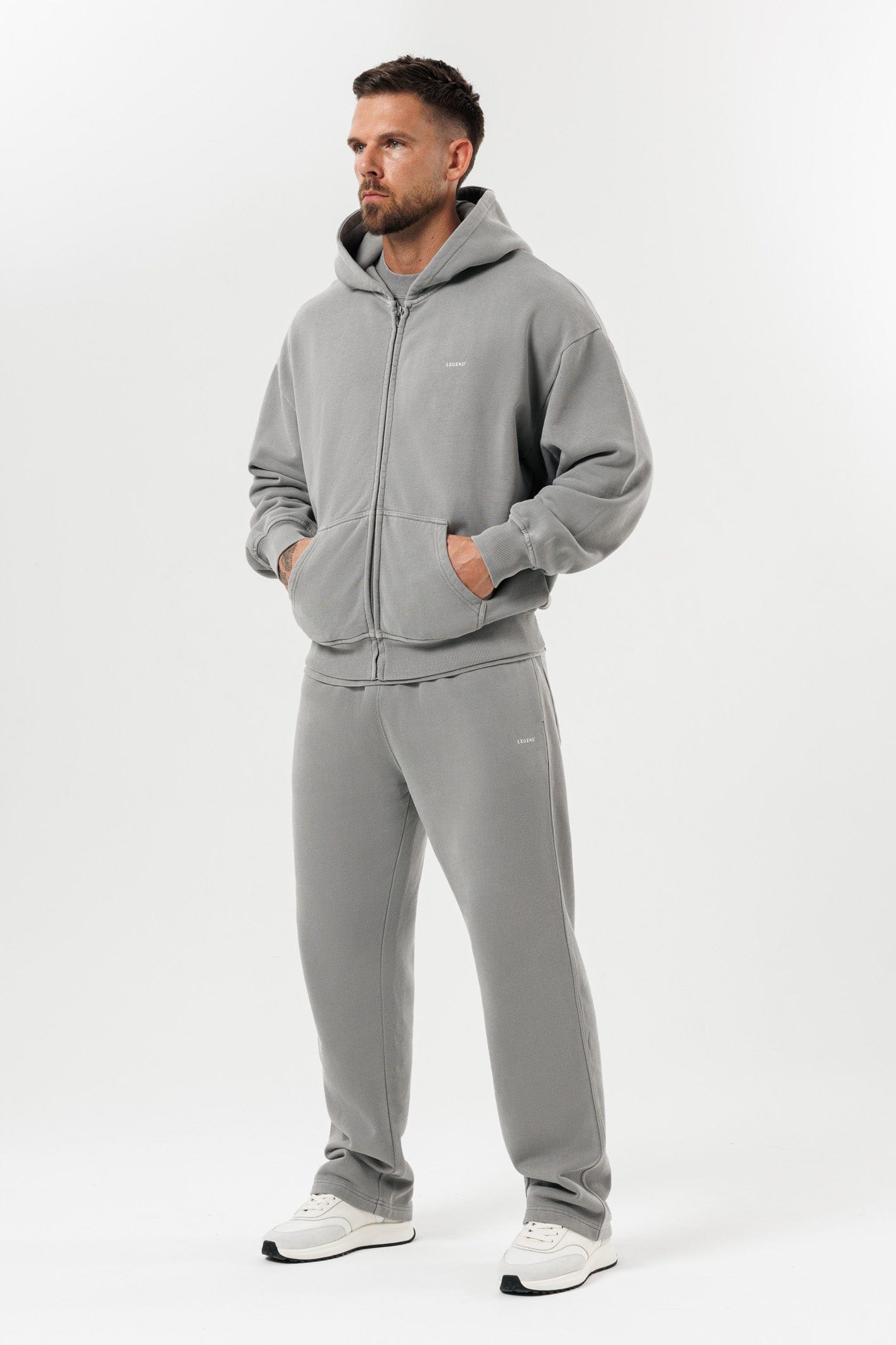 FERMUARLI HOODIE - YIKANMIŞ GRİ