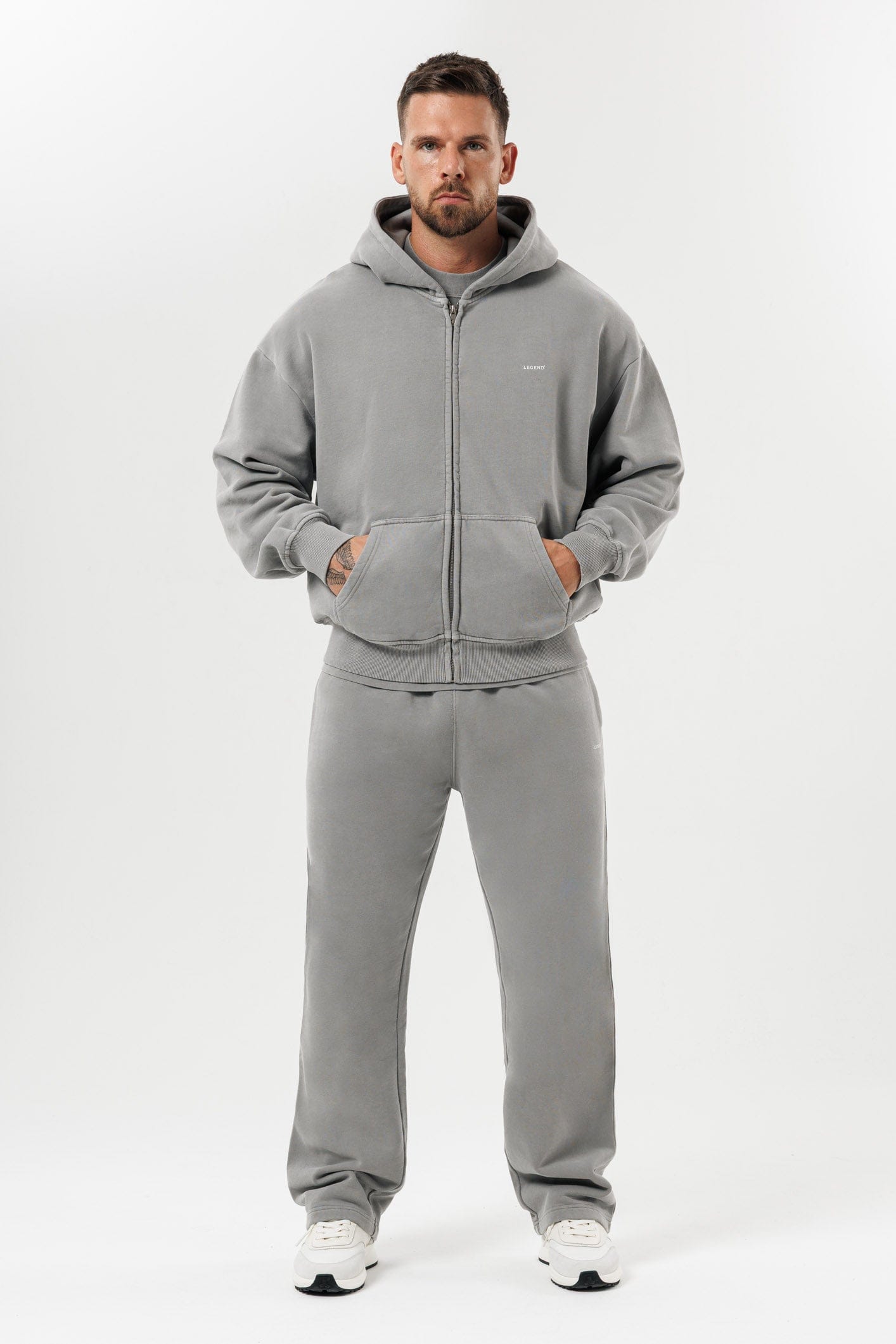 FERMUARLI HOODIE - YIKANMIŞ GRİ