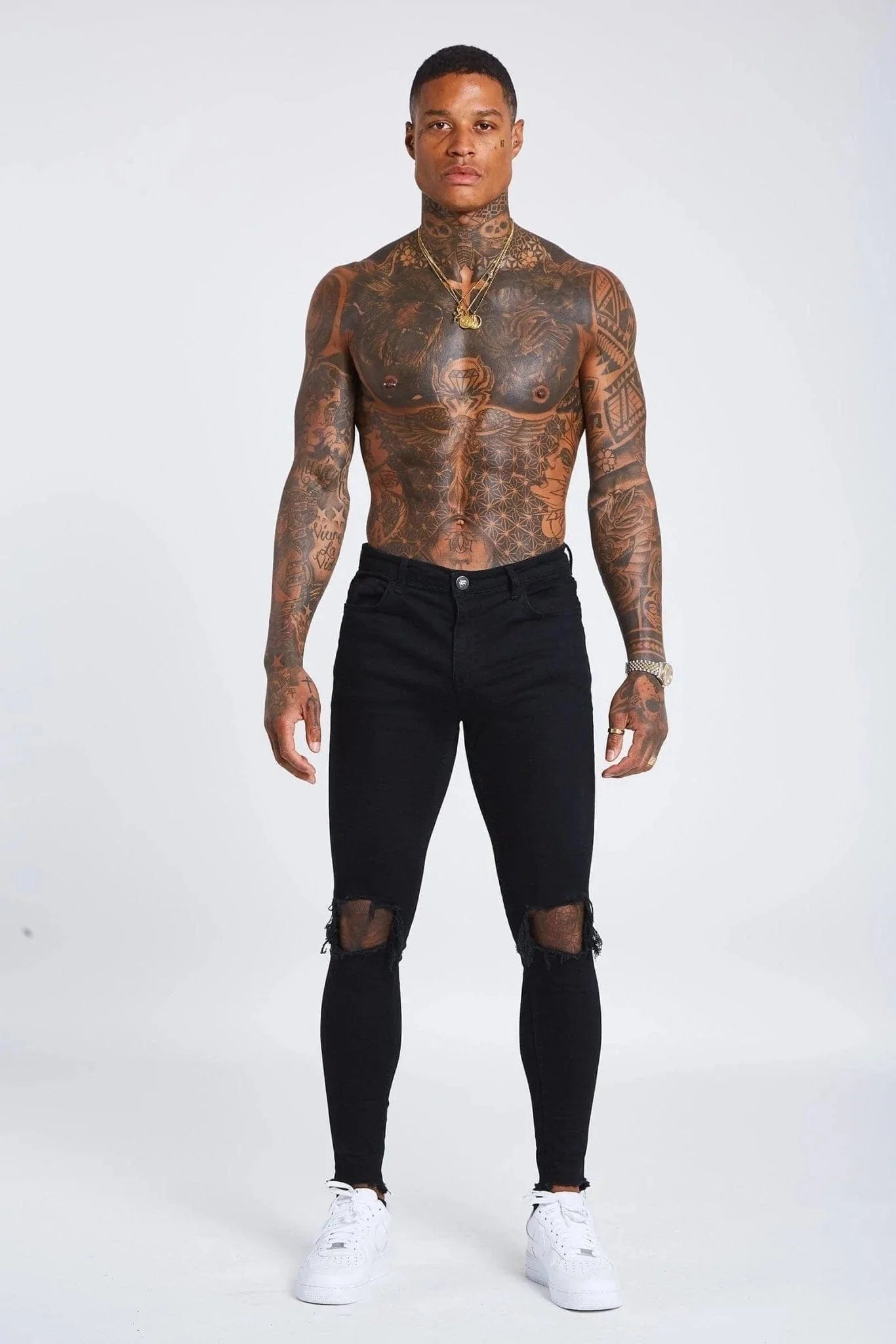SKINNY FIT KOT PANTOLON YIRTIK - SİYAH