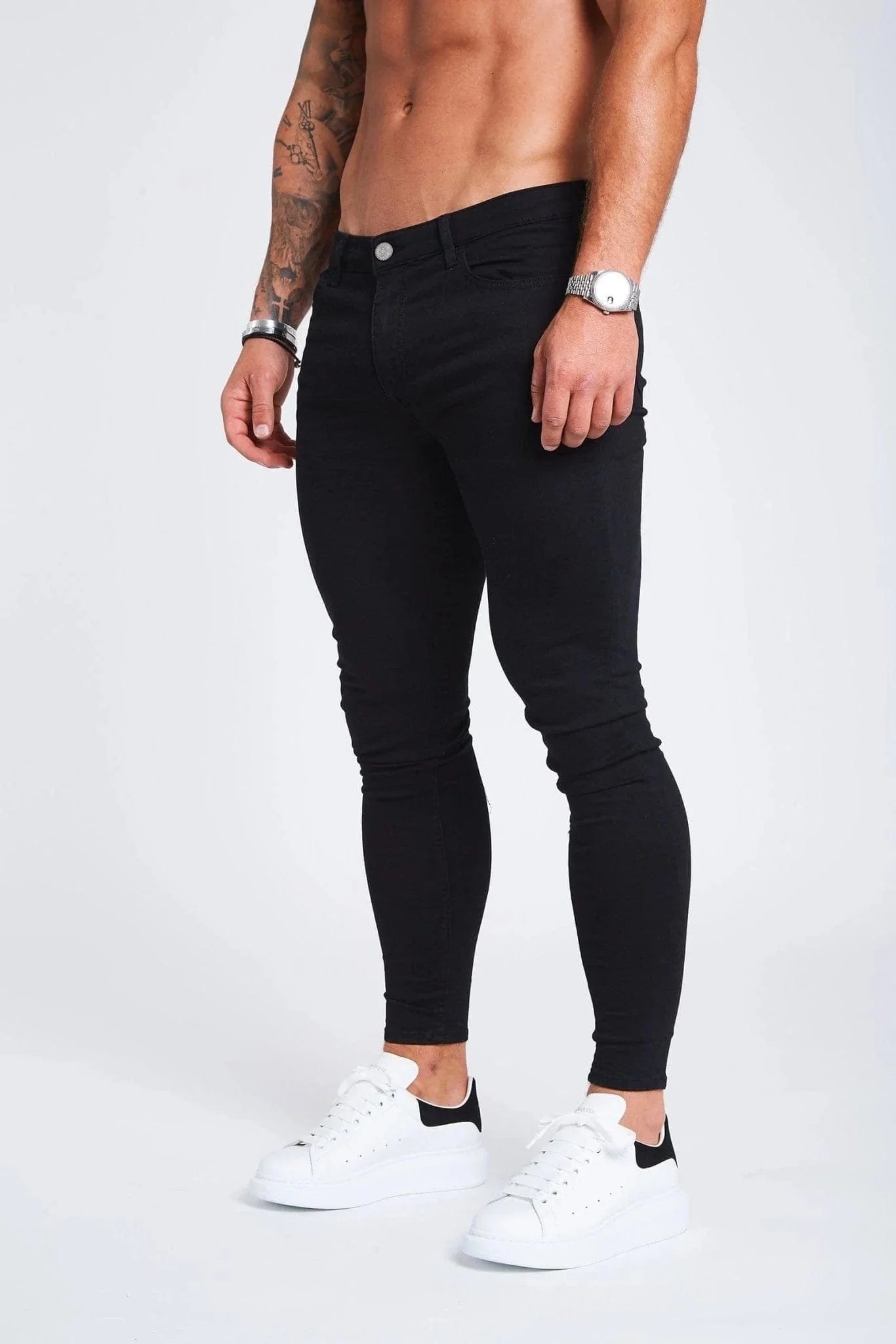 SKINNY FIT KOT PANTOLON YIRTIKSIZ - SİYAH