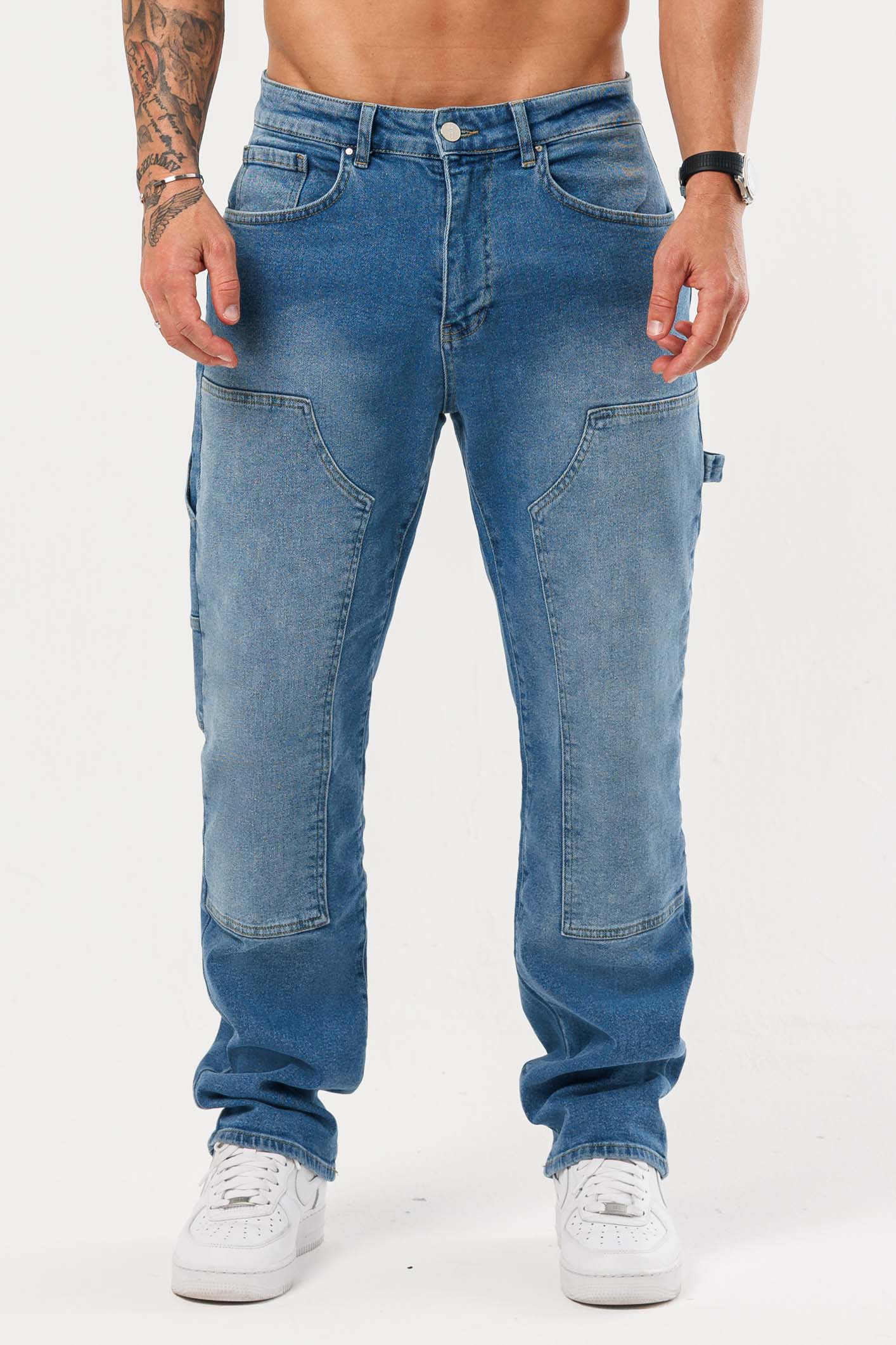 MARANGOZ STİL KOT PANTOLON - MAVİ