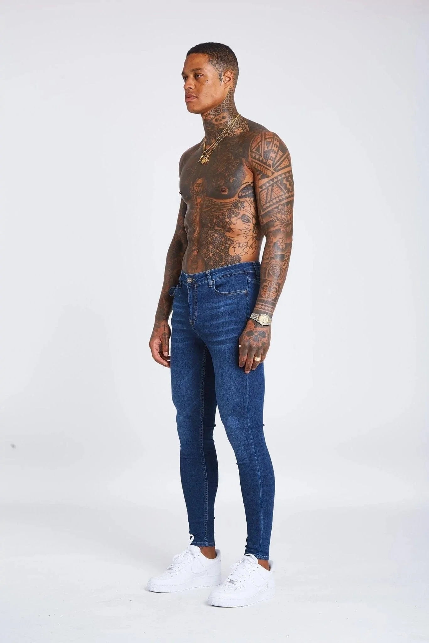 SKINNY FIT KOT PANTOLON YIRTIKSIZ - KOYU MAVİ