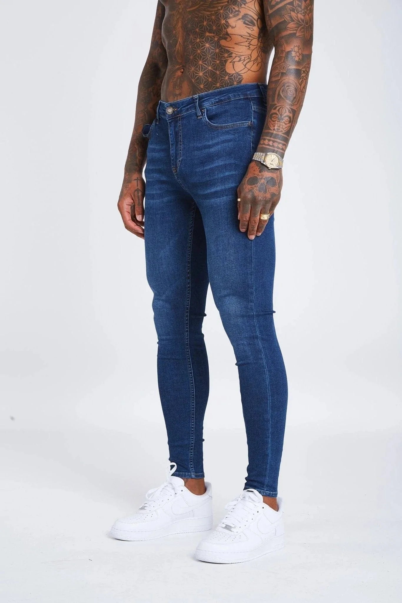 SKINNY FIT KOT PANTOLON YIRTIKSIZ - KOYU MAVİ