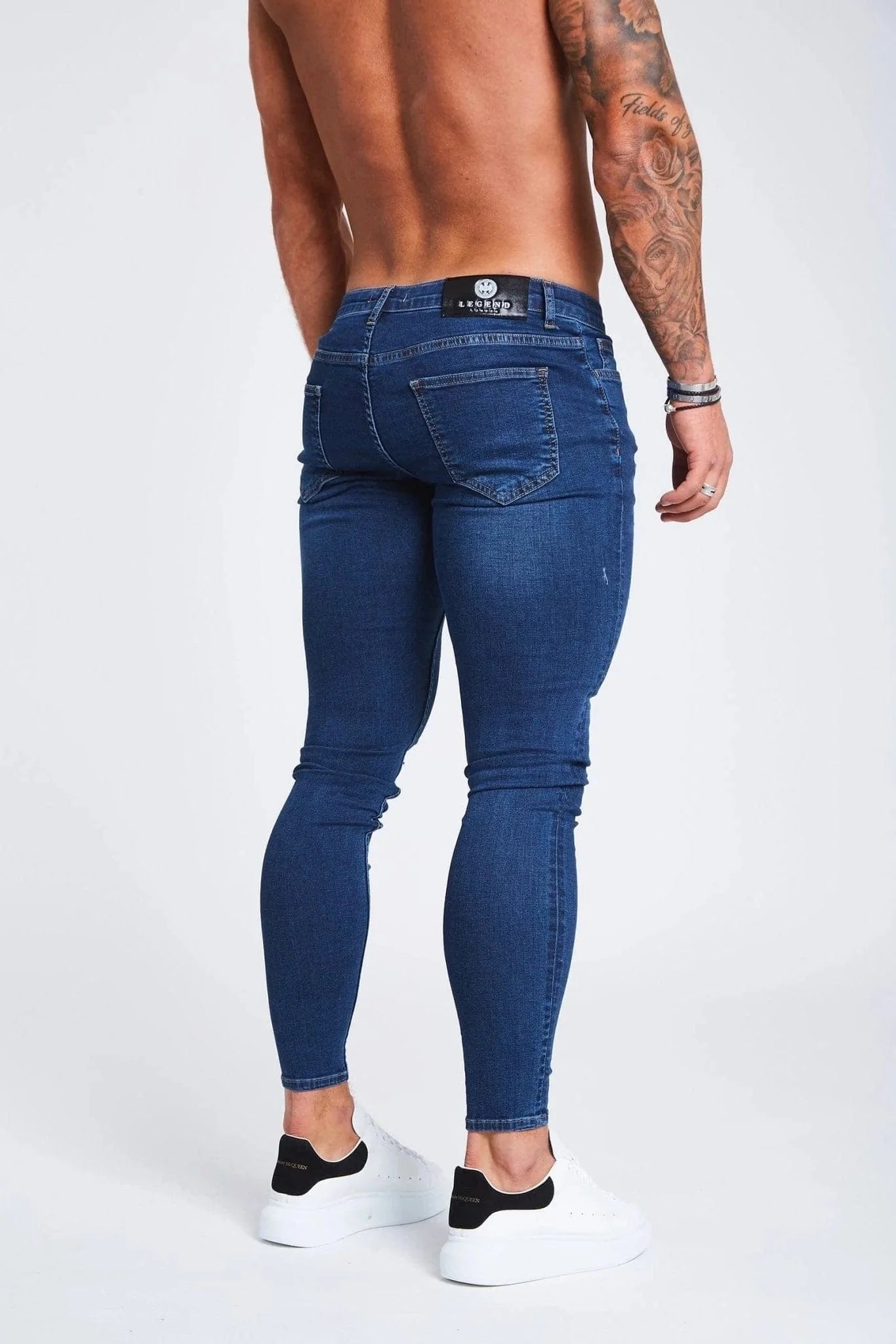 SKINNY FİT YIRTIK VE ONARILMIŞ JEAN - KOYU MAVİ