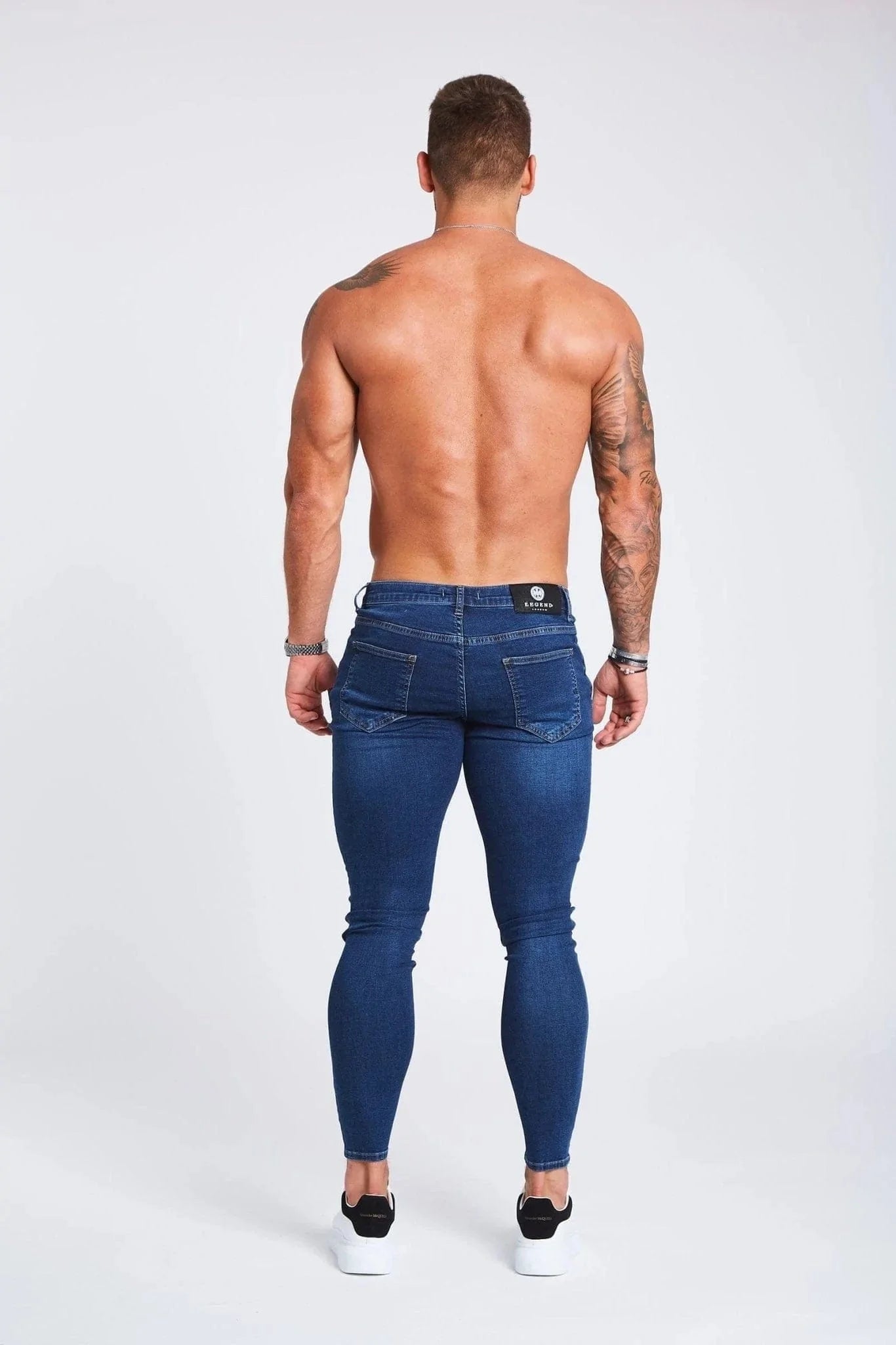 SKINNY FİT YIRTIK VE ONARILMIŞ JEAN - KOYU MAVİ