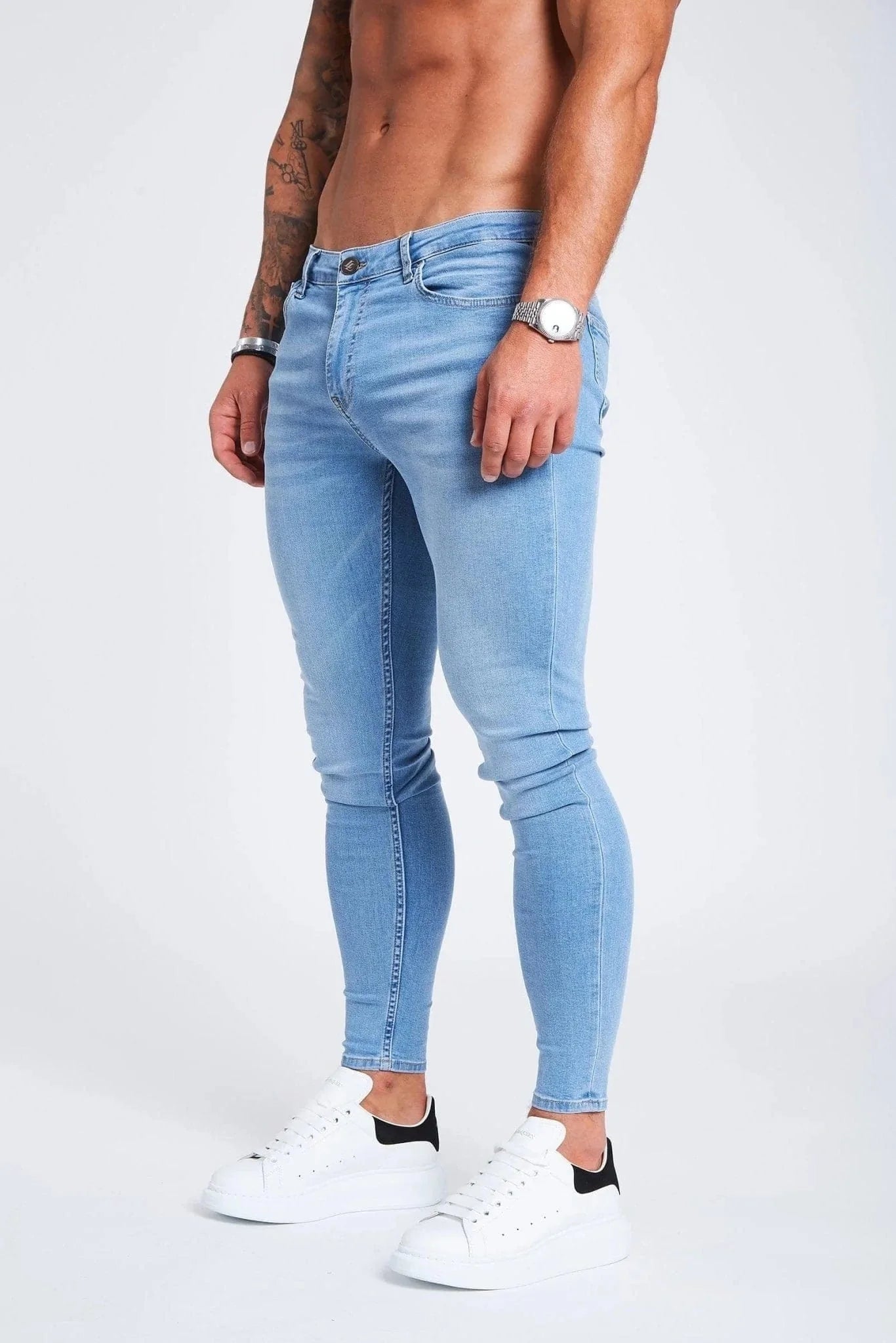 SKINNY FİT YIRTILMAMIŞ JEAN - AÇIK MAVİ