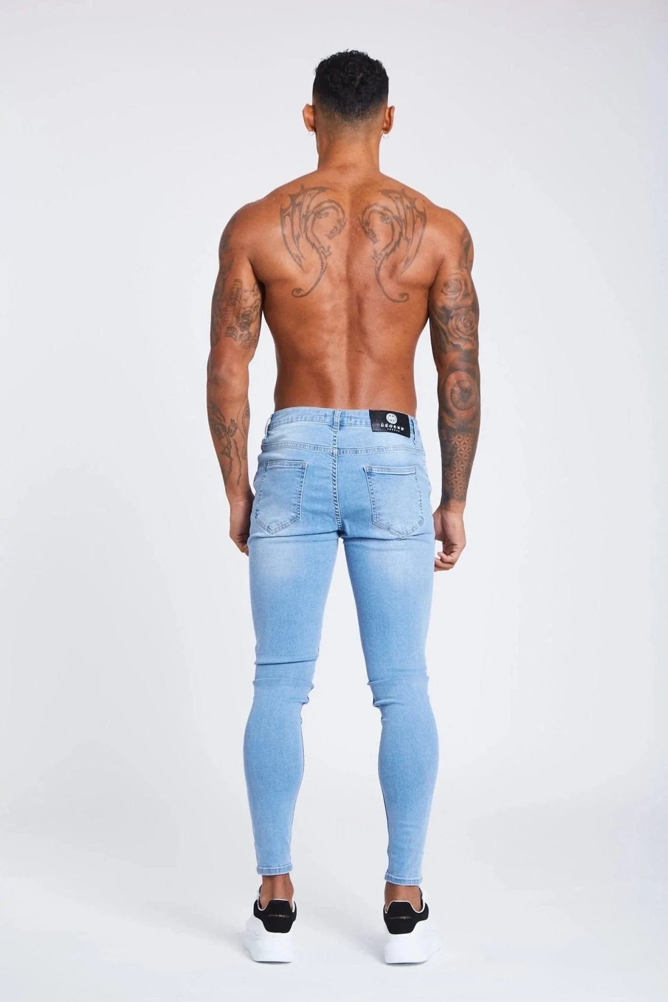SKINNY FİT YIRTIK VE ONARILMIŞ JEAN - AÇIK MAVİ