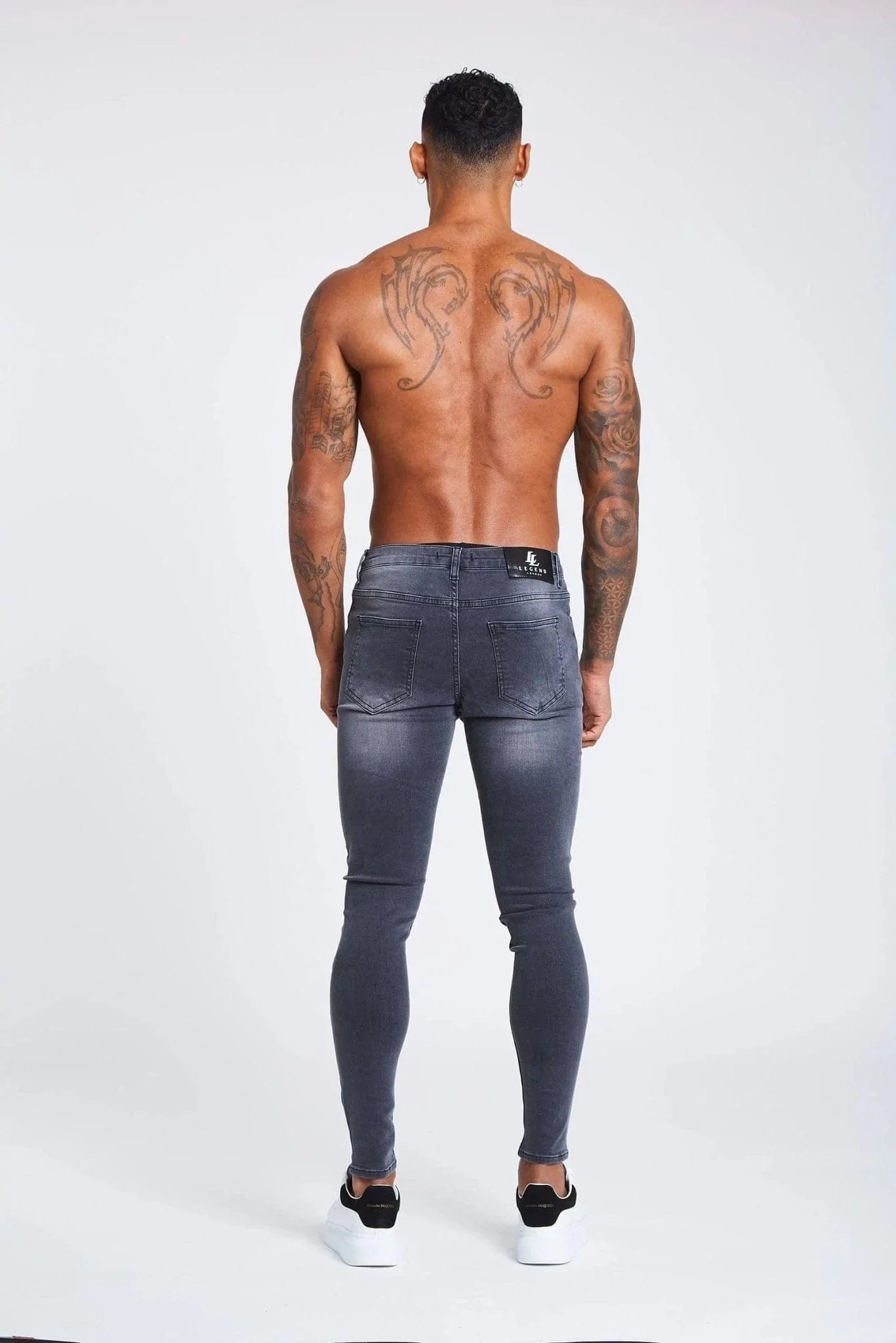 SKINNY FİT YIRTIK VE ONARILMIŞ JEAN - AÇIK GRİ