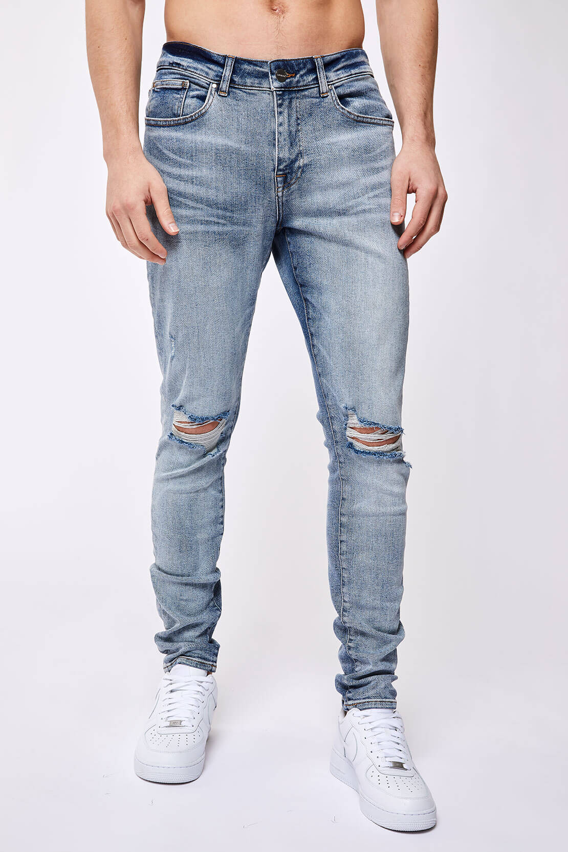 SKINNY FIT KOT PANTOLON - YIRTIK AÇIK MAVİ