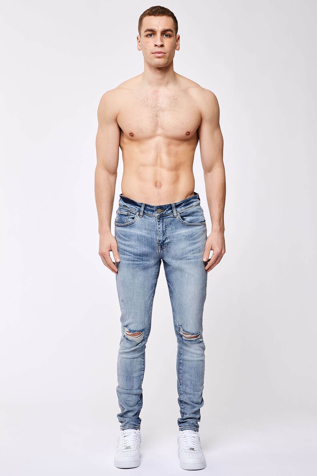 SKINNY FIT KOT PANTOLON - YIRTIK AÇIK MAVİ