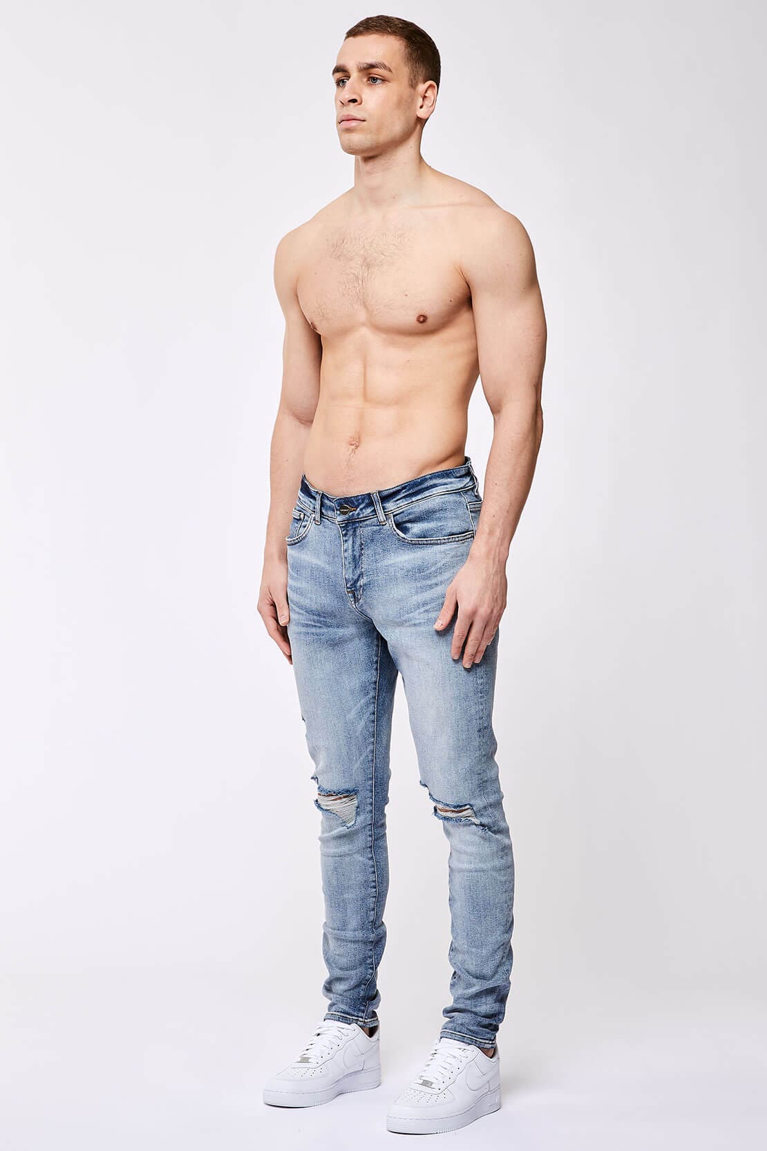 SKINNY FIT KOT PANTOLON - YIRTIK AÇIK MAVİ