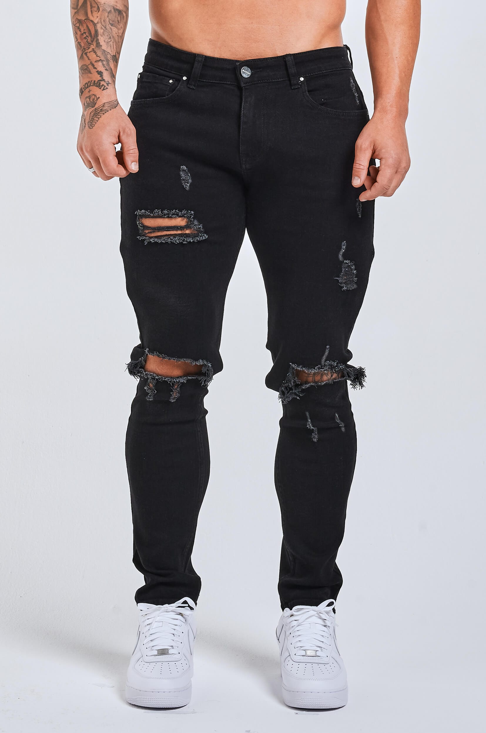 SLIM FIT KOT PANTOLON 2.0 YIRTILMIŞ & ONARILMIŞ - SİYAH