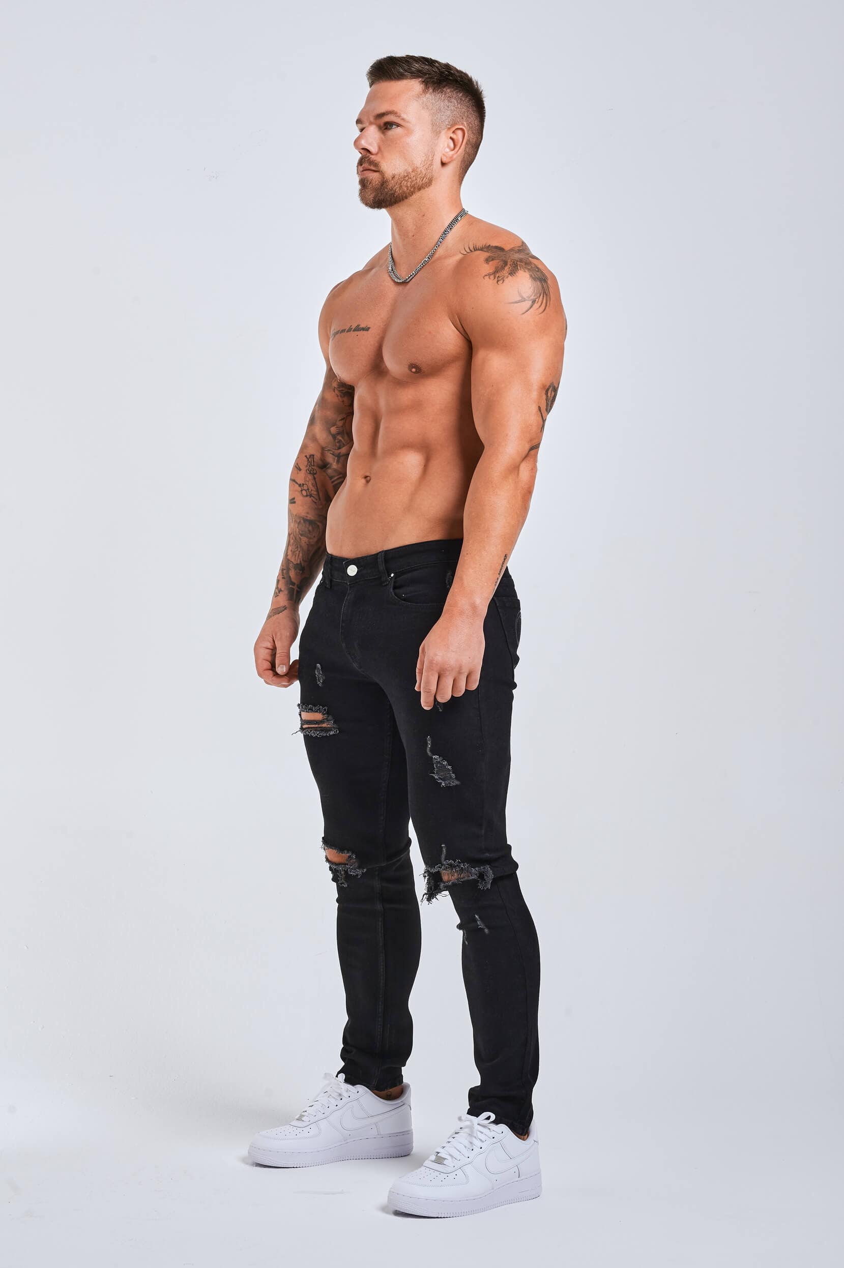 SLIM FIT KOT PANTOLON 2.0 YIRTILMIŞ & ONARILMIŞ - SİYAH