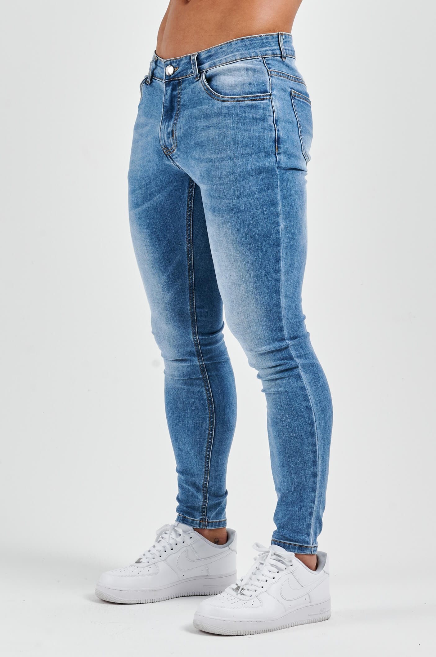 SKINNY FIT KOT PANTOLON - YIKAMALI AÇIK MAVİ