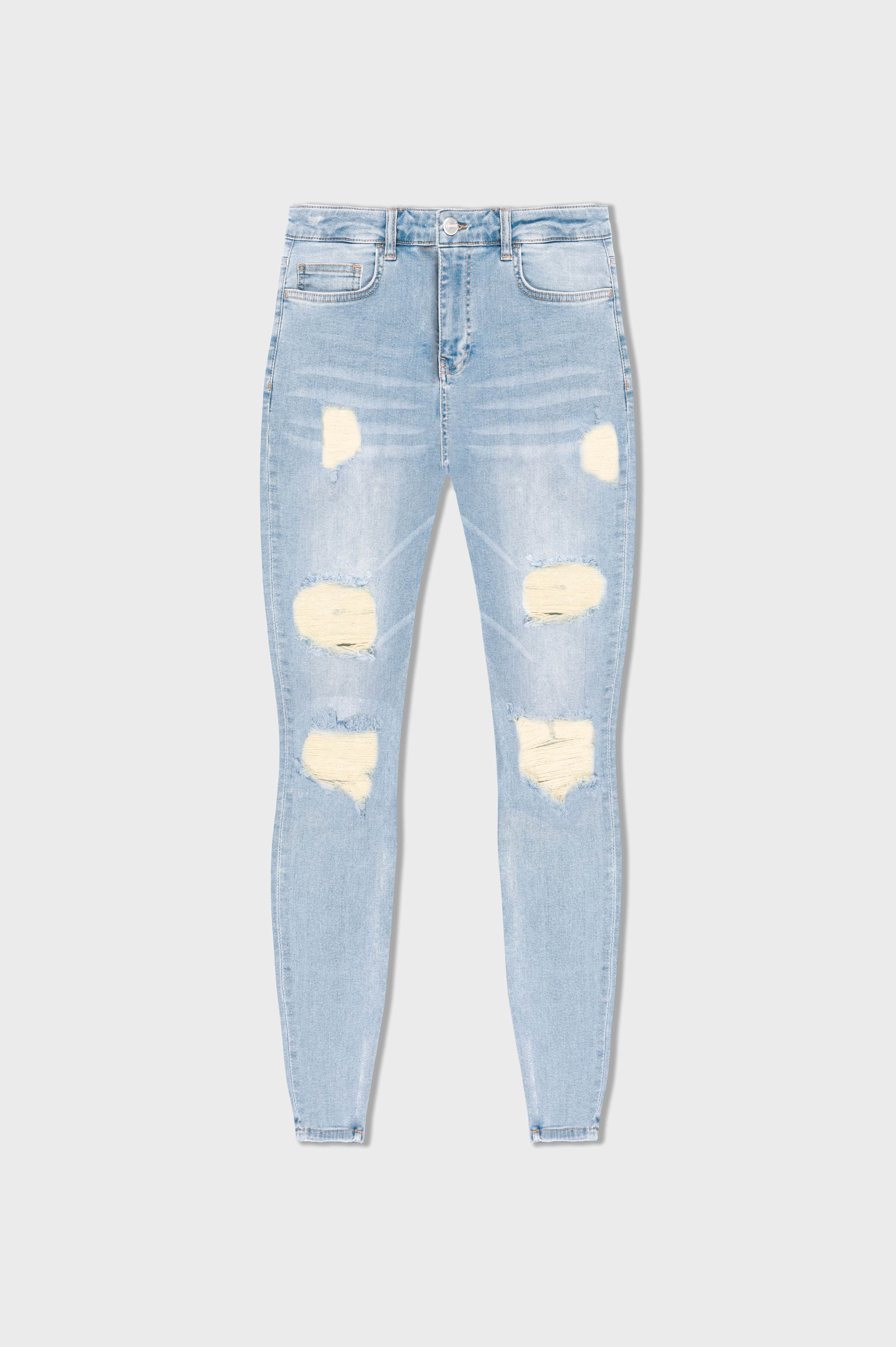SKINNY FIT KOT PANTOLON YIRTILMIŞ & ONARILMIŞ - YIKANMIŞ TAŞ RENGİ