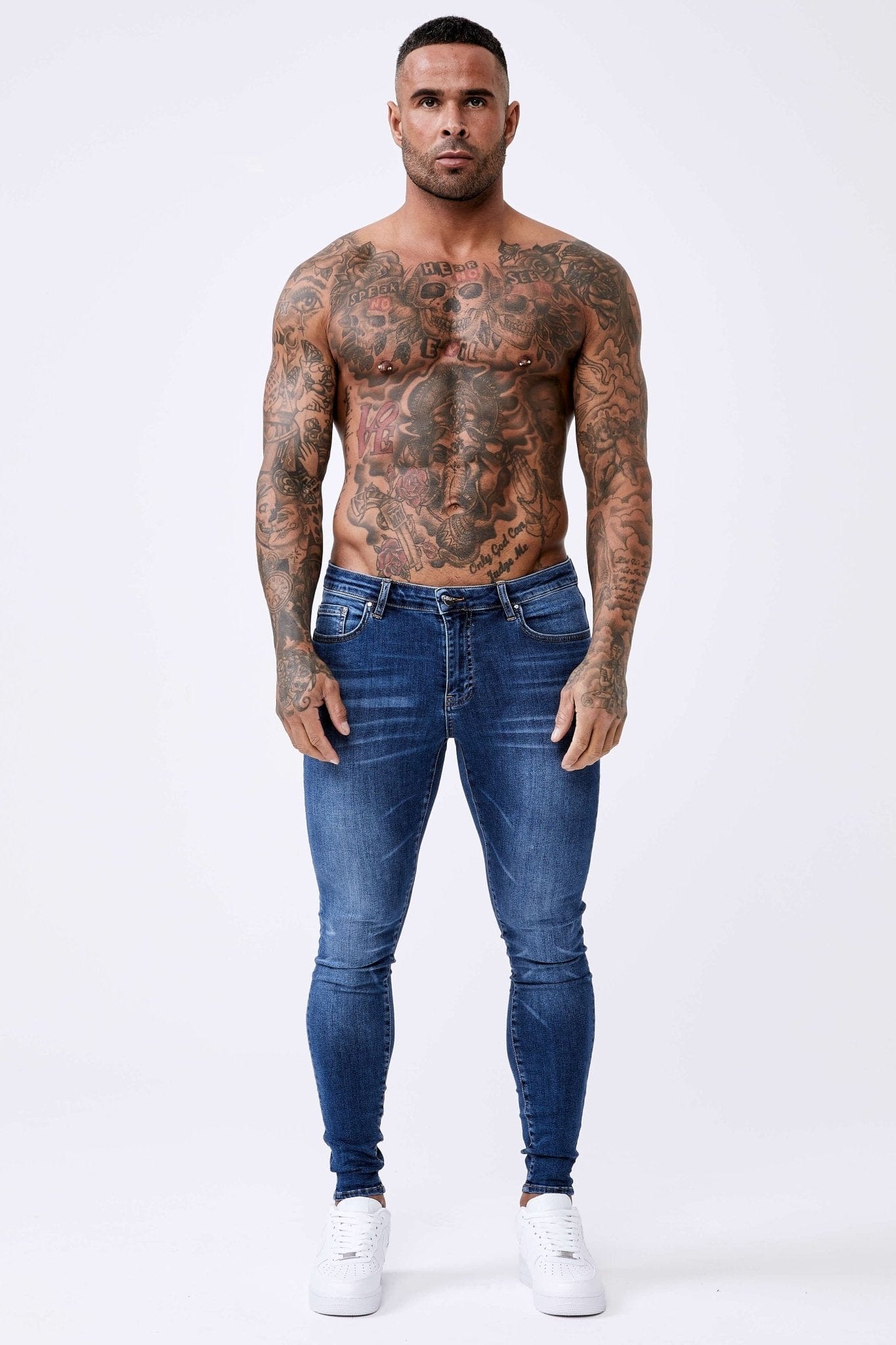 SKINNY FIT KOT PANTOLON - VİNTAGE MAVİ AŞIRI YIKAMA