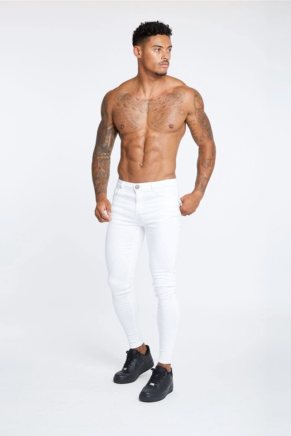 SKINNY FIT KOT PANTOLON YIRTIKSIZ - BEYAZ