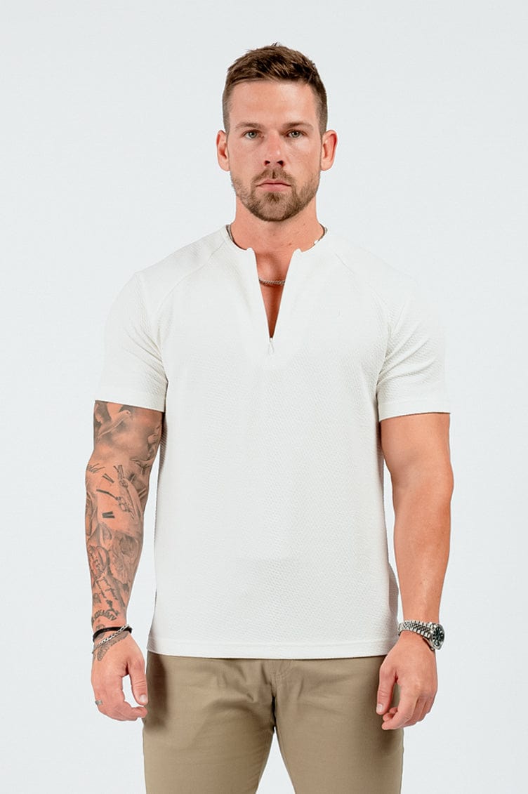 DOKULU HENLEY ÜST - BEYAZ