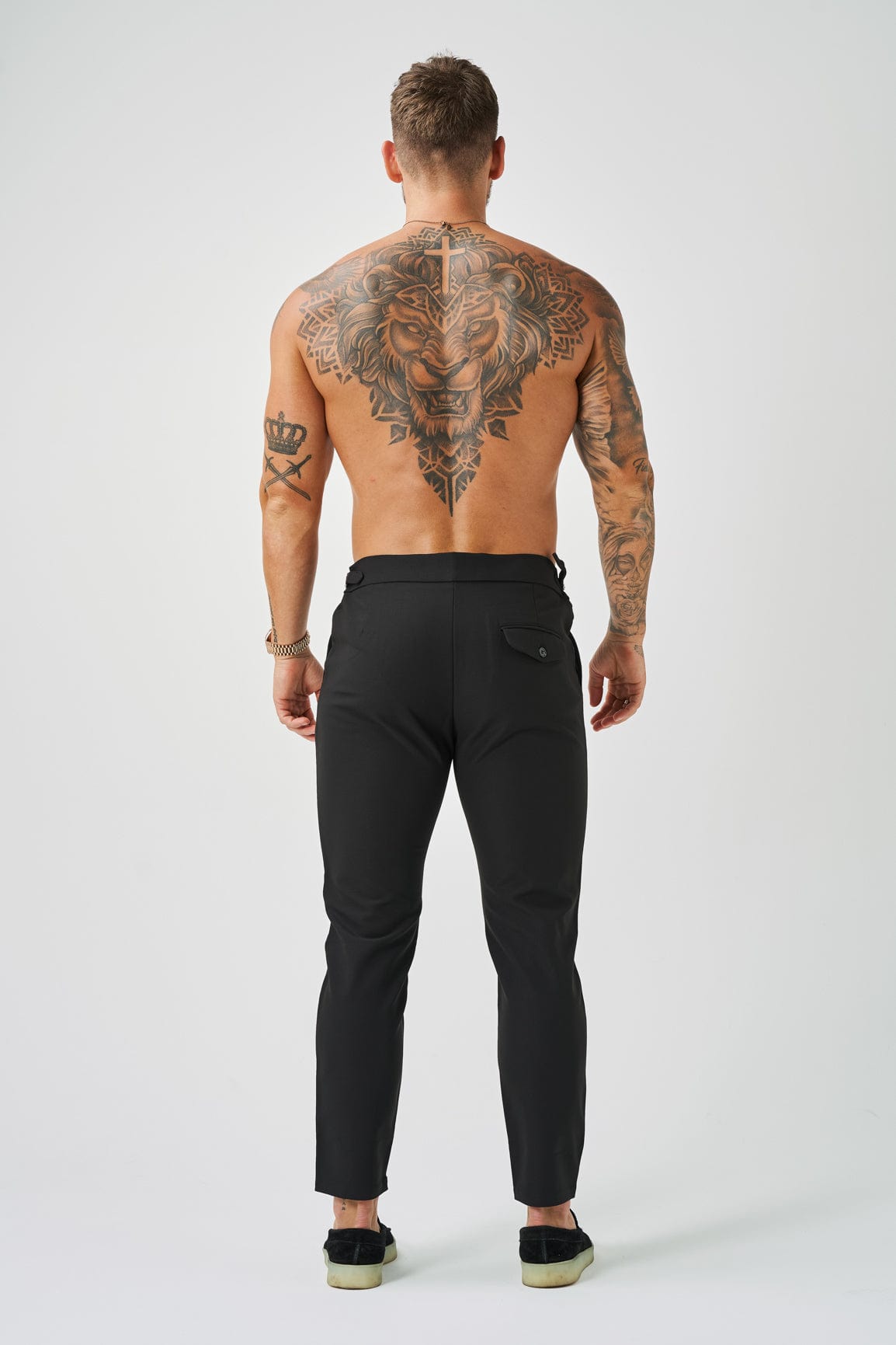 SLIM KESİM DÜZGÜN ESNEK PANTOLON YAN BÜZGÜLÜ - SİYAH