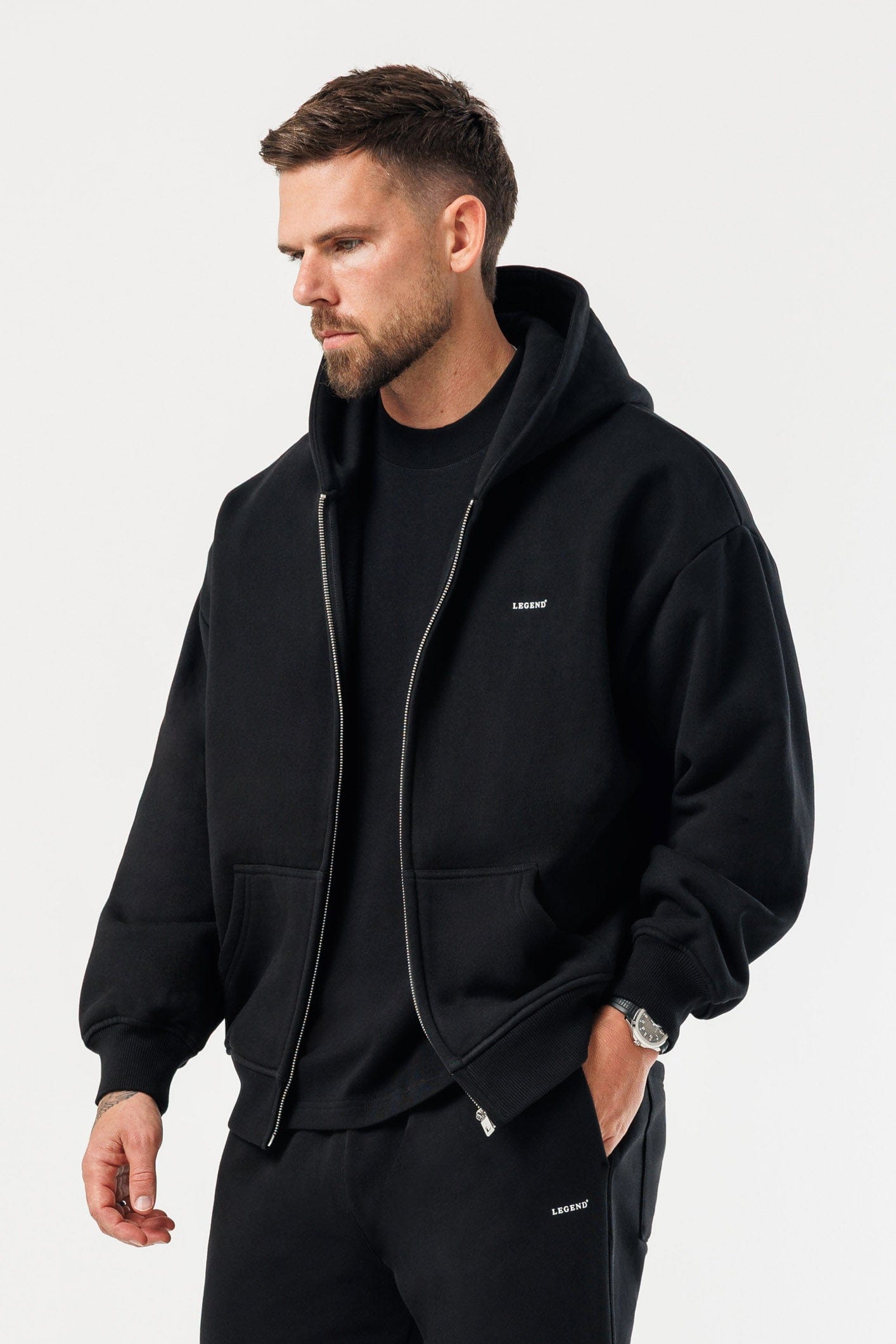 FERMUARLI HOODIE - SİYAH