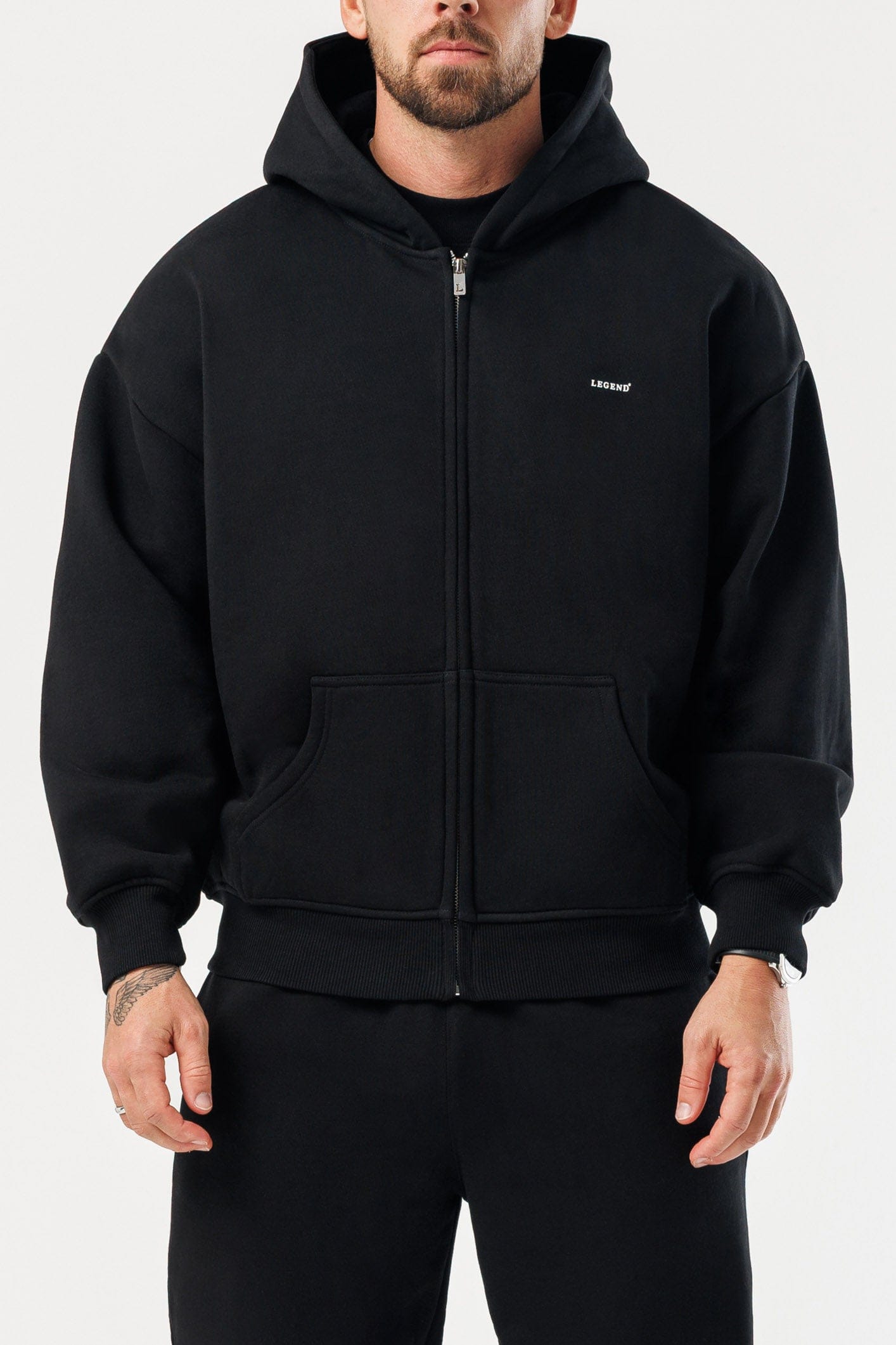 FERMUARLI HOODIE - SİYAH