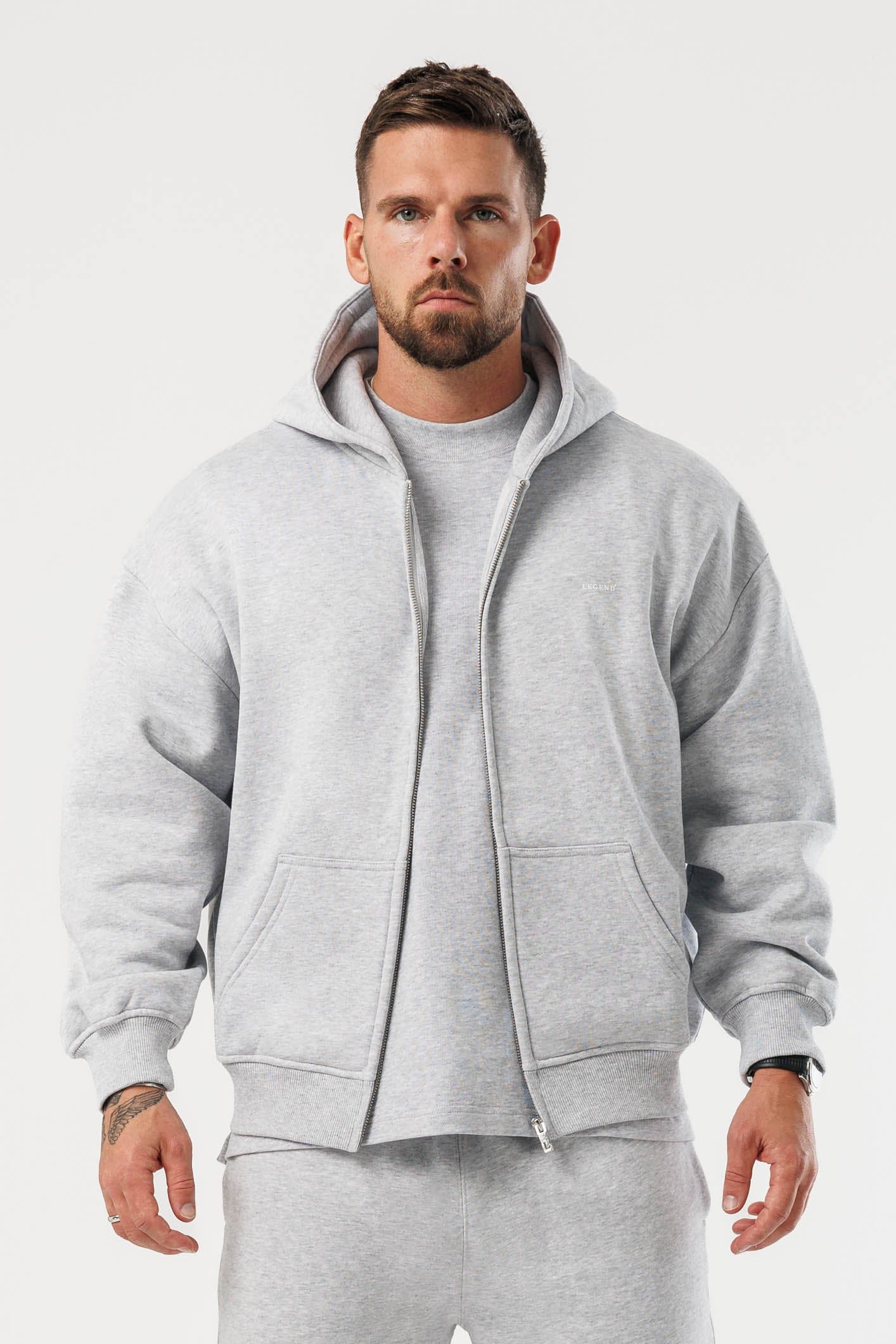 FERMUARLI HOODIE - GRİ MELANJ