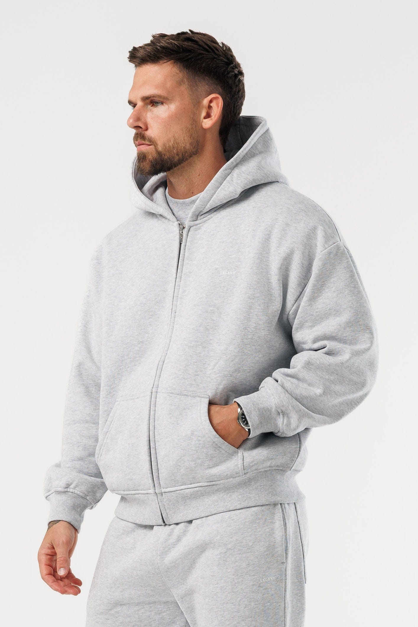 FERMUARLI HOODIE - GRİ MELANJ