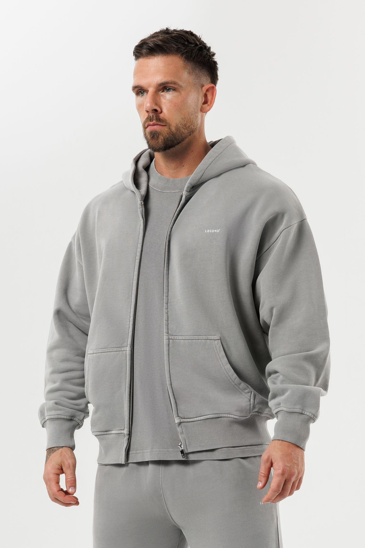 FERMUARLI HOODIE - YIKANMIŞ GRİ