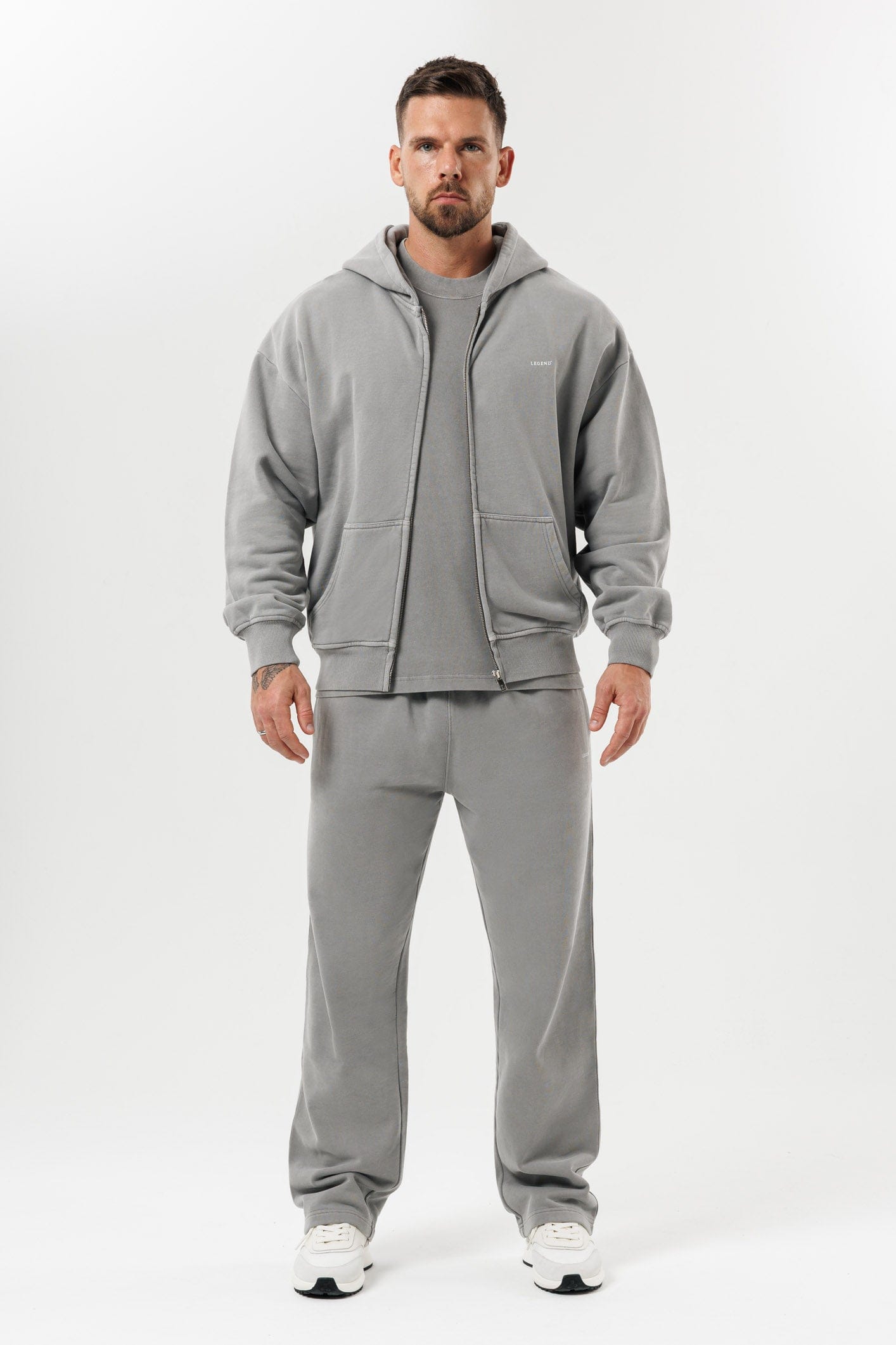 FERMUARLI HOODIE - YIKANMIŞ GRİ