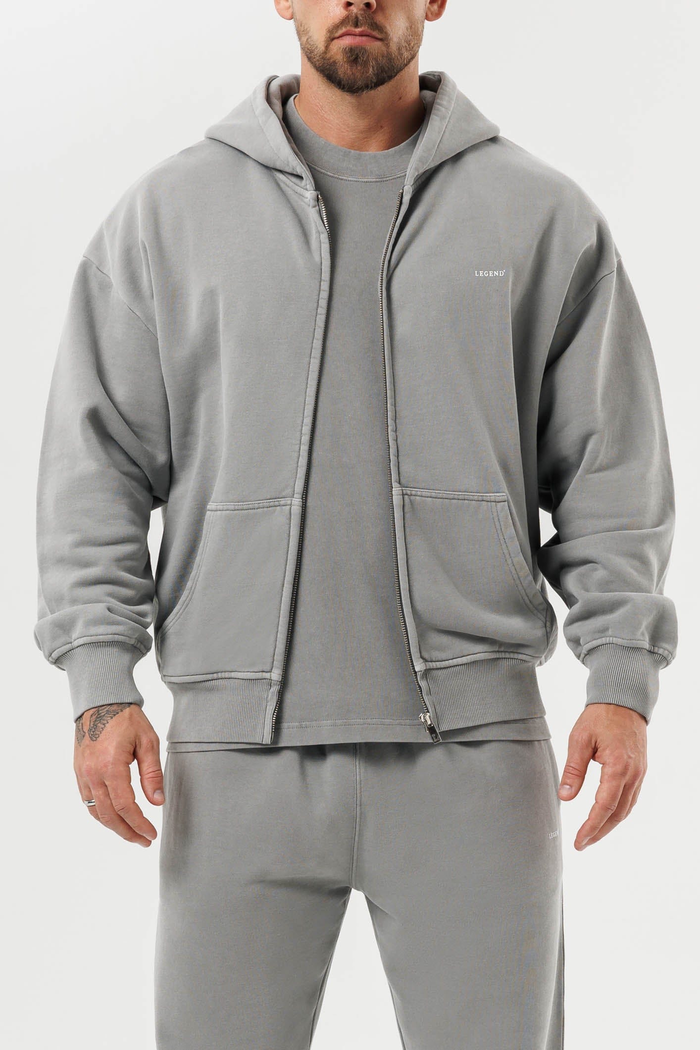 FERMUARLI HOODIE - YIKANMIŞ GRİ