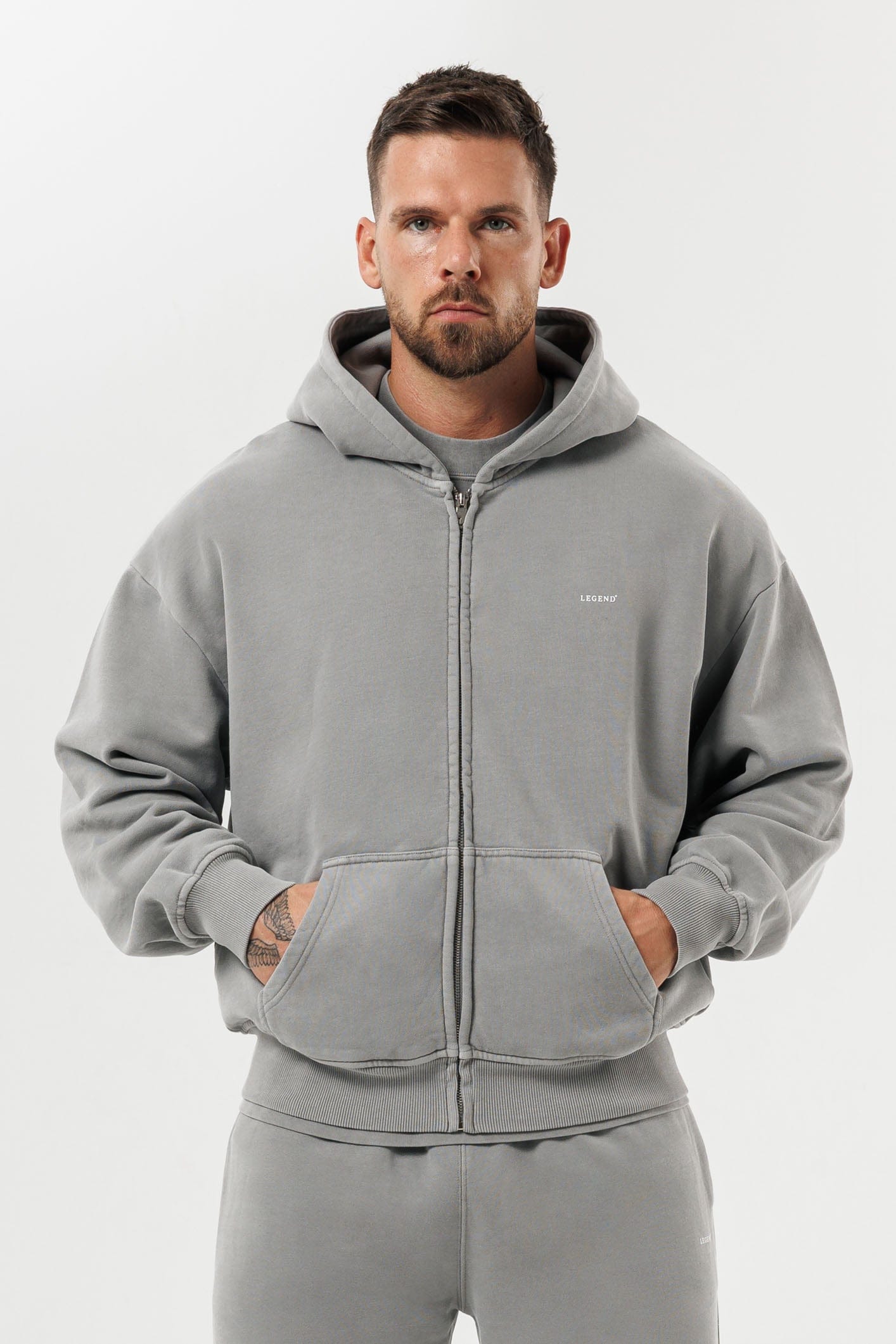 FERMUARLI HOODIE - YIKANMIŞ GRİ