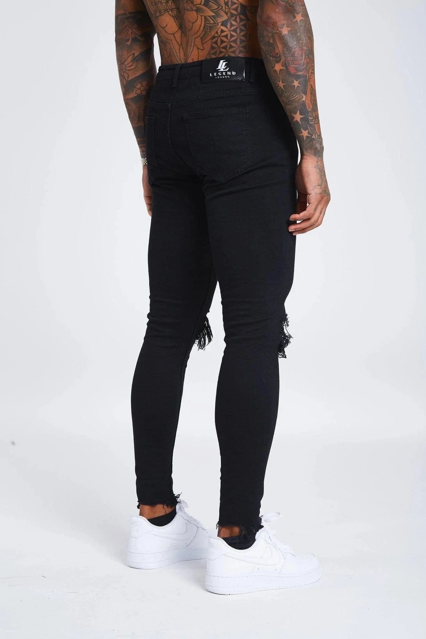 SKINNY FIT KOT PANTOLON YIRTIK - SİYAH