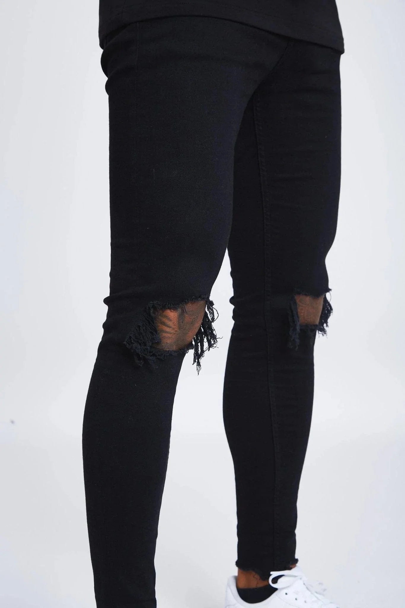 SKINNY FIT KOT PANTOLON YIRTIK - SİYAH