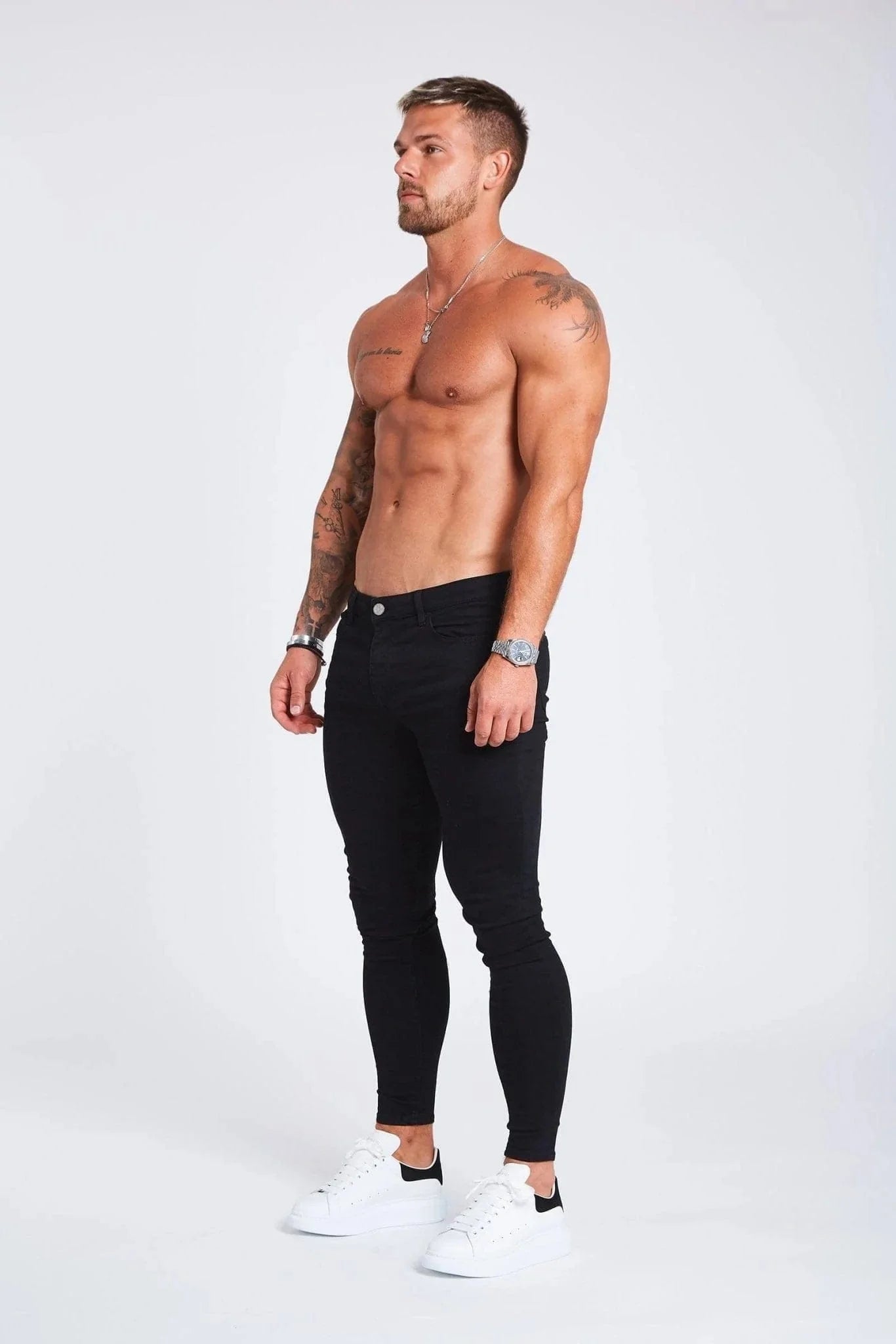 SKINNY FIT KOT PANTOLON YIRTIKSIZ - SİYAH