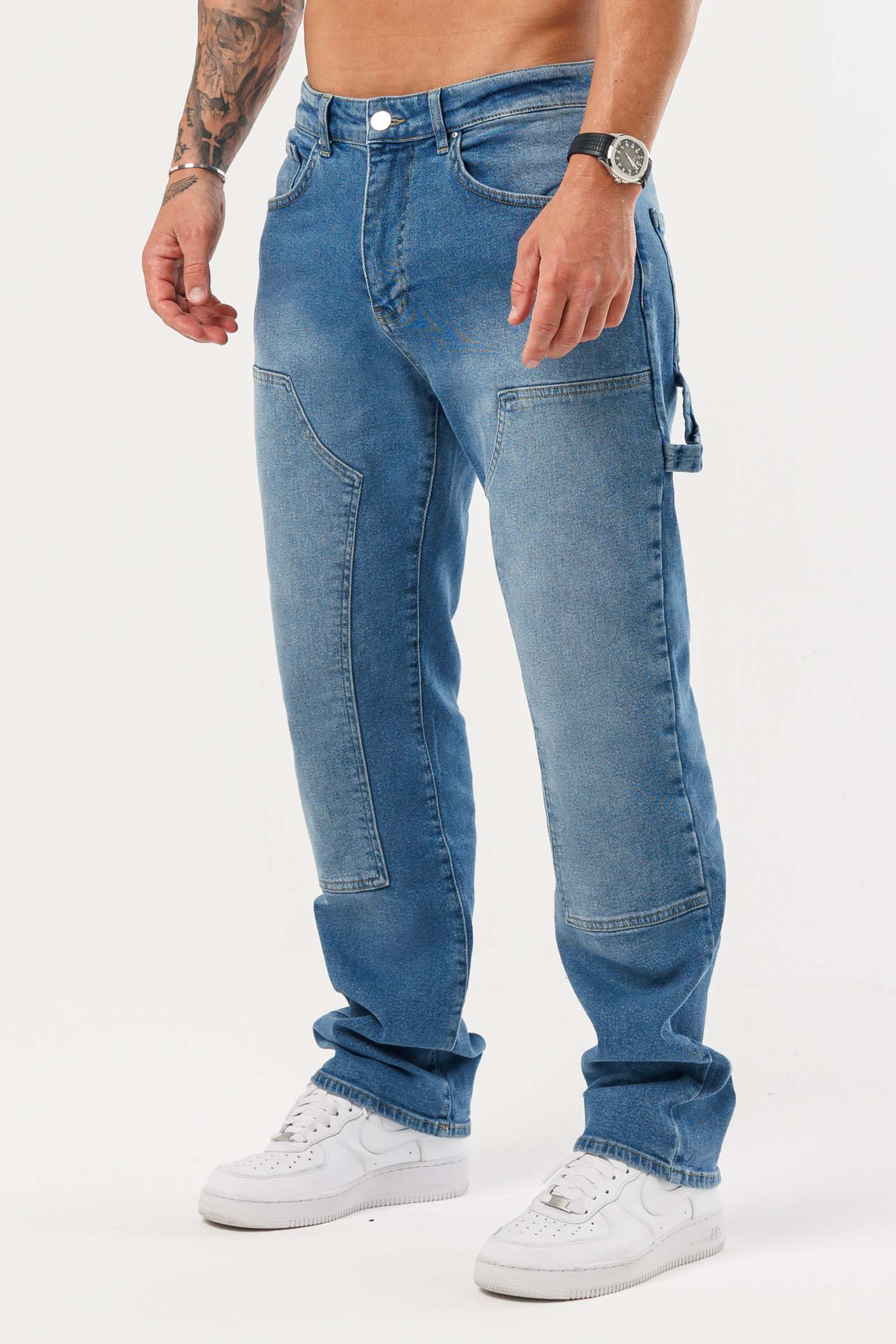 MARANGOZ STİL KOT PANTOLON - MAVİ