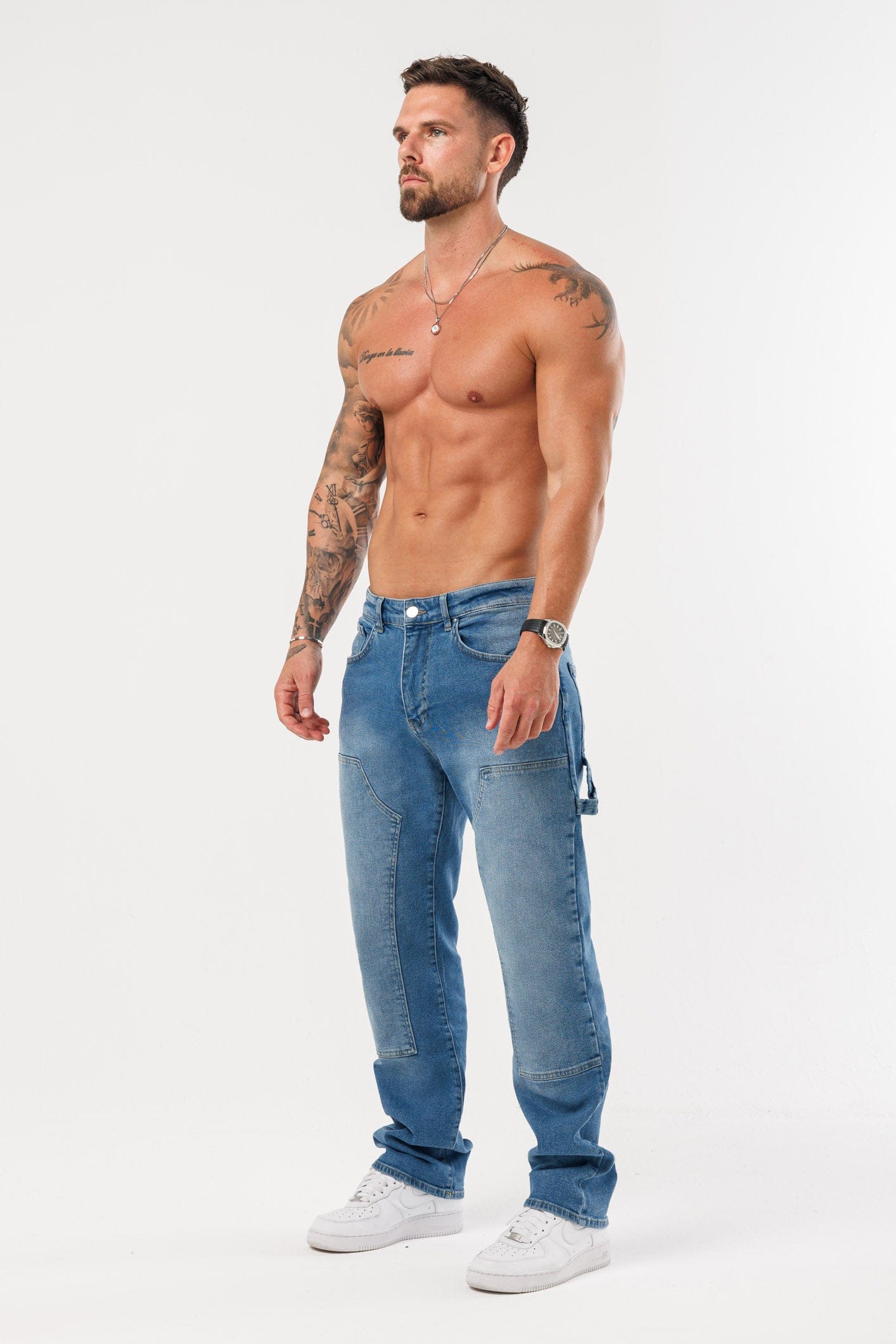 MARANGOZ STİL KOT PANTOLON - MAVİ