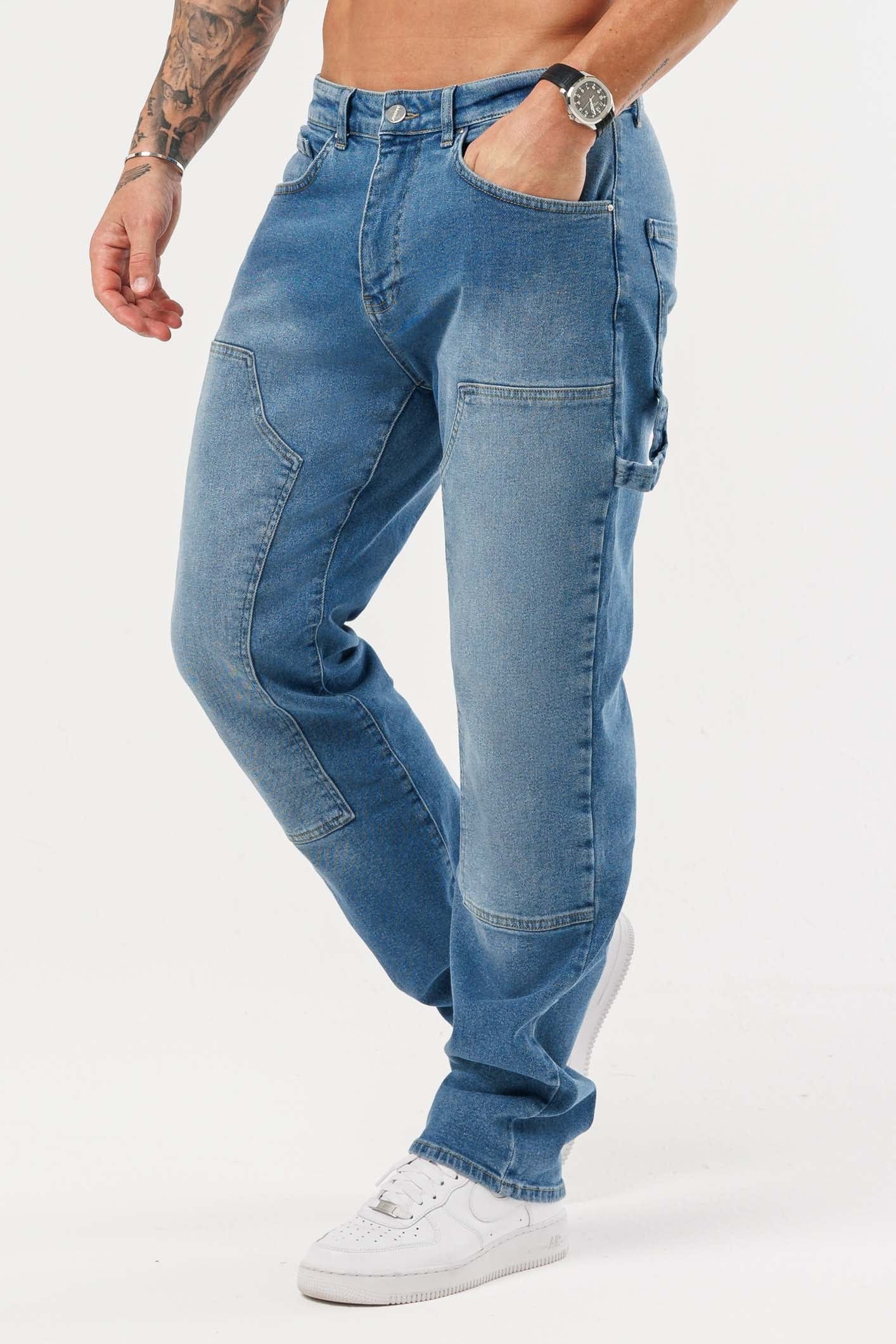 MARANGOZ STİL KOT PANTOLON - MAVİ