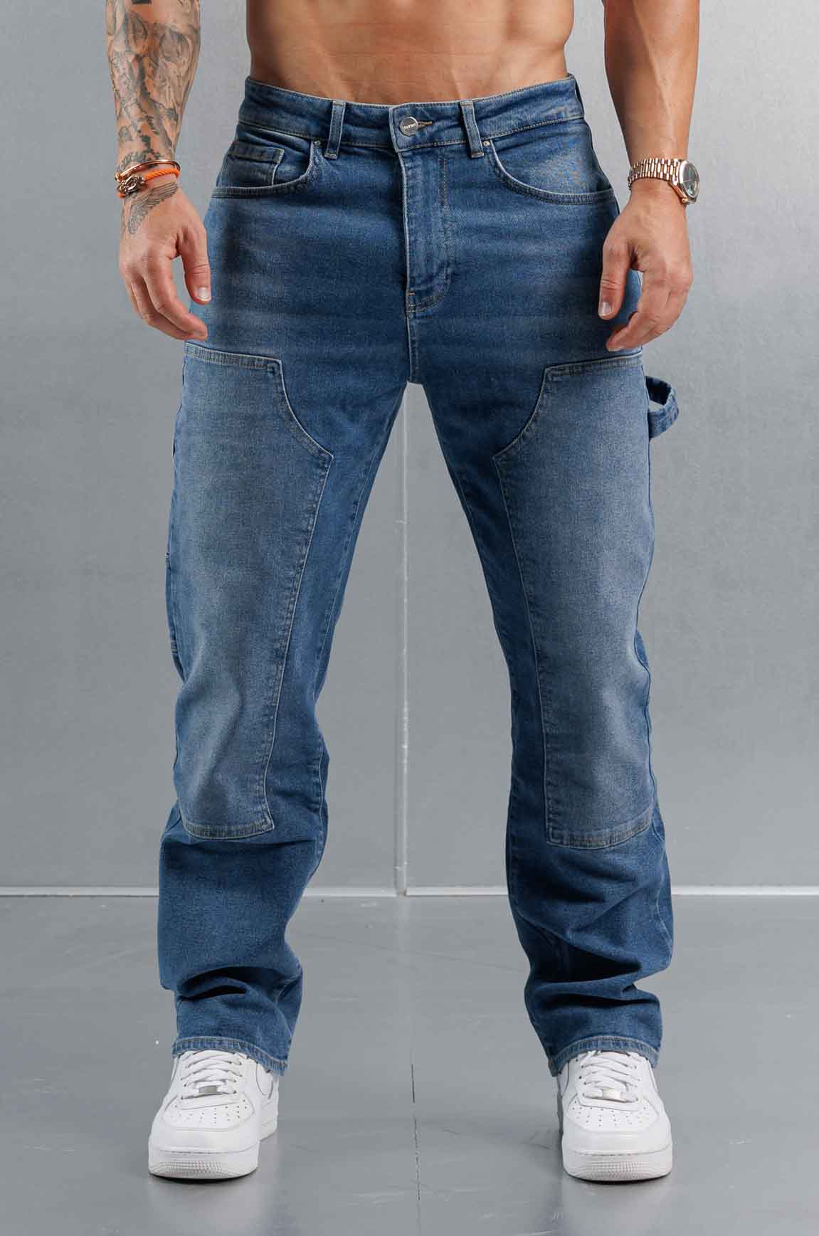MARANGOZ STİL KOT PANTOLON - MAVİ