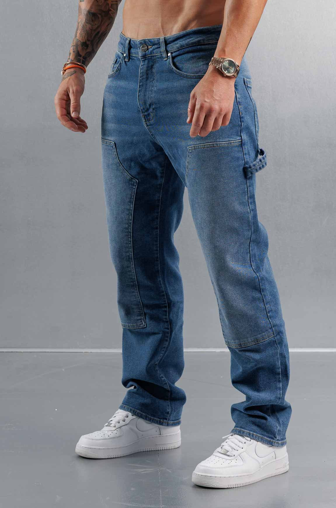 MARANGOZ STİL KOT PANTOLON - MAVİ