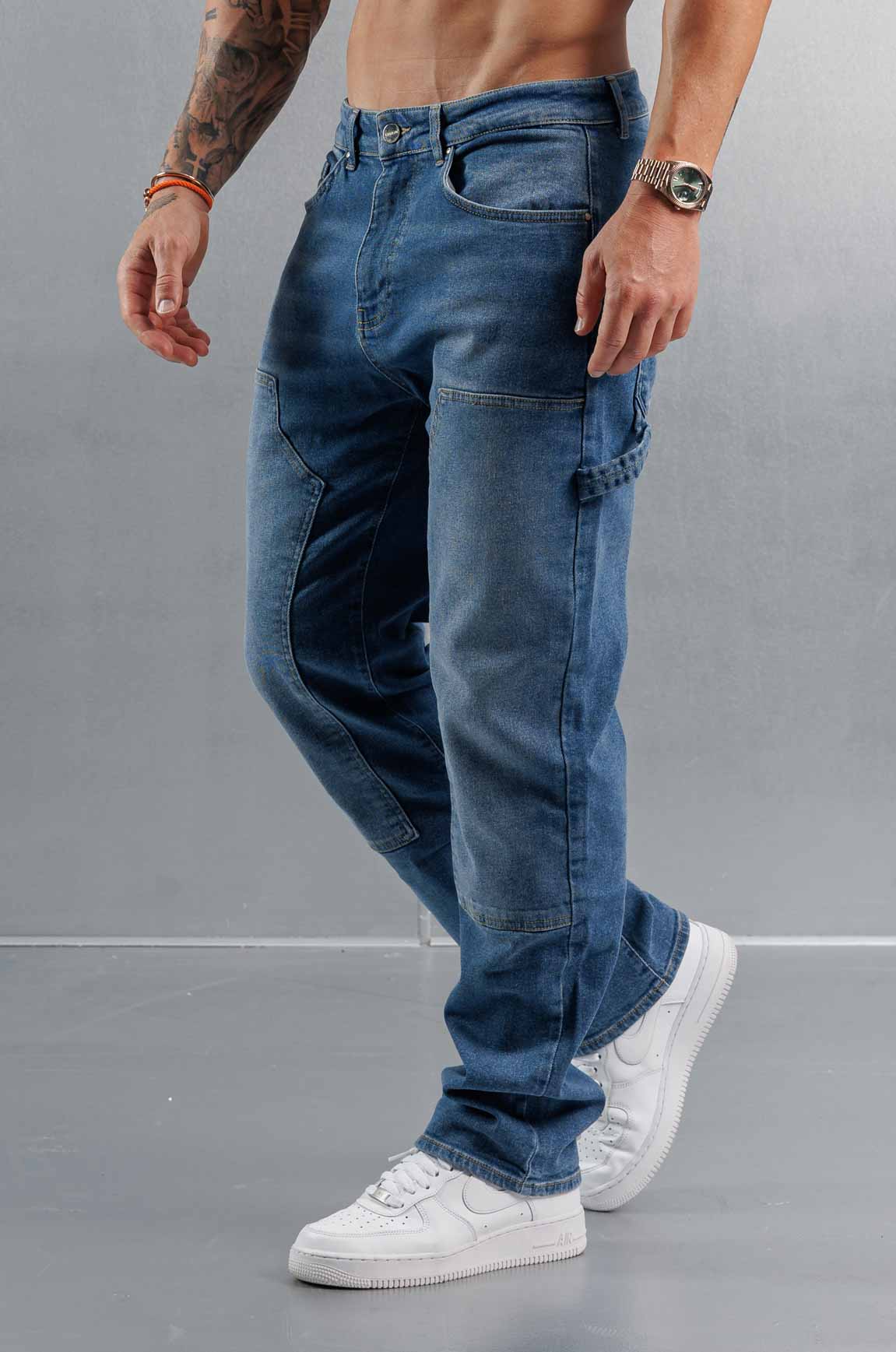 MARANGOZ STİL KOT PANTOLON - MAVİ