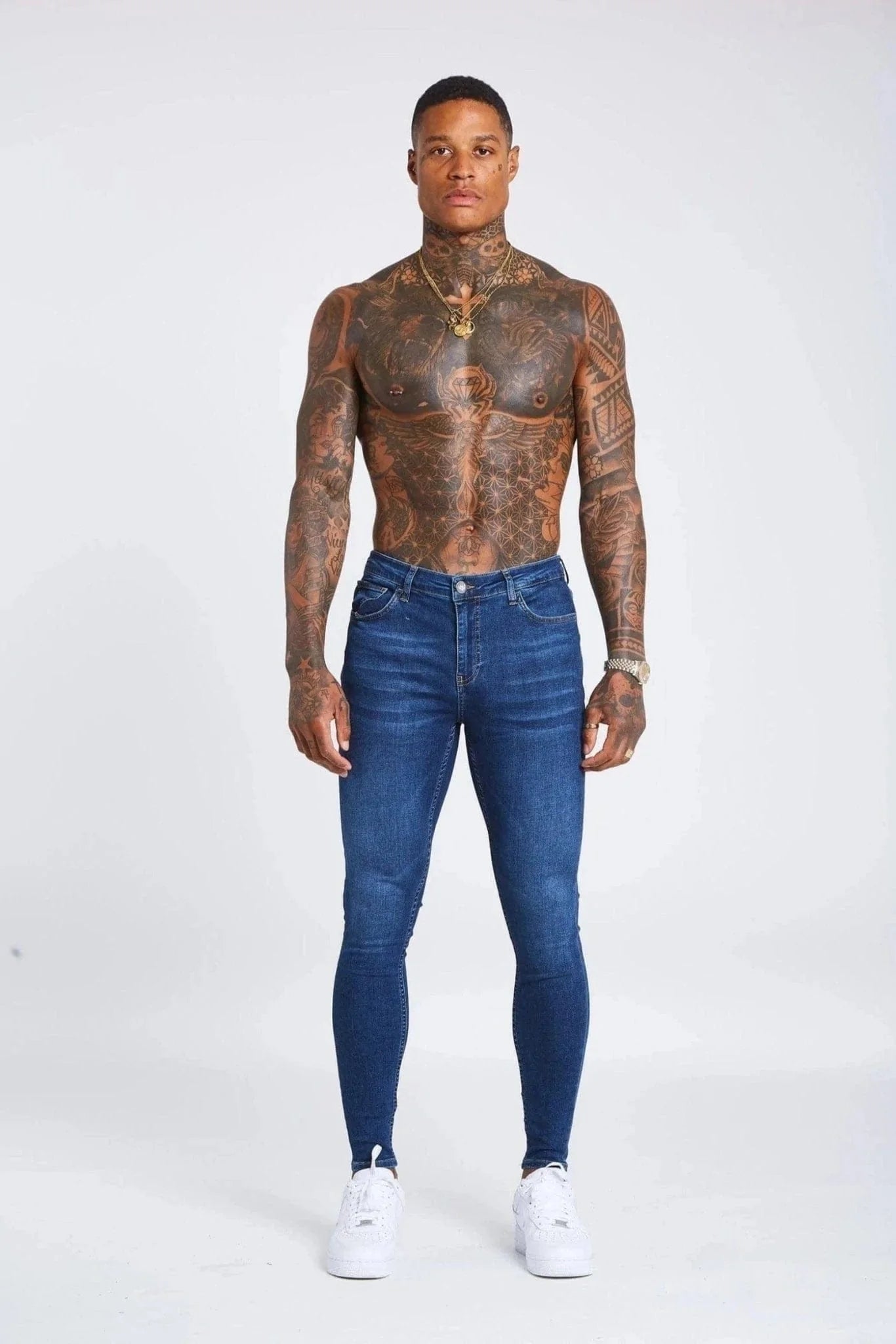 SKINNY FIT KOT PANTOLON YIRTIKSIZ - KOYU MAVİ