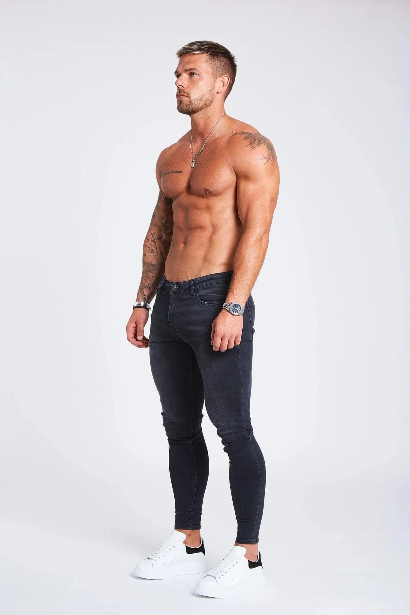 SKINNY FIT KOT PANTOLON YIRTIKSIZ - GRİ