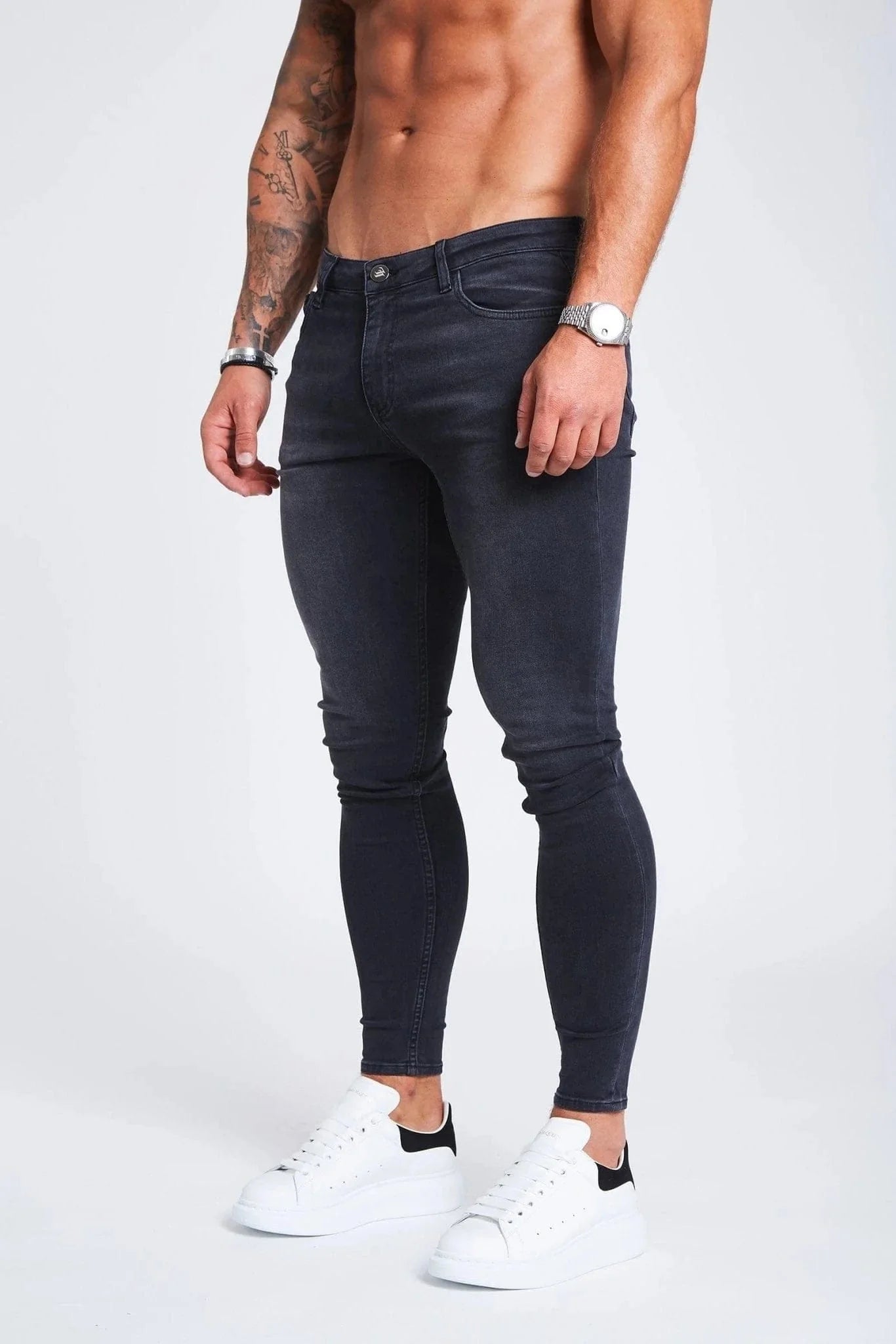 SKINNY FIT KOT PANTOLON YIRTIKSIZ - GRİ
