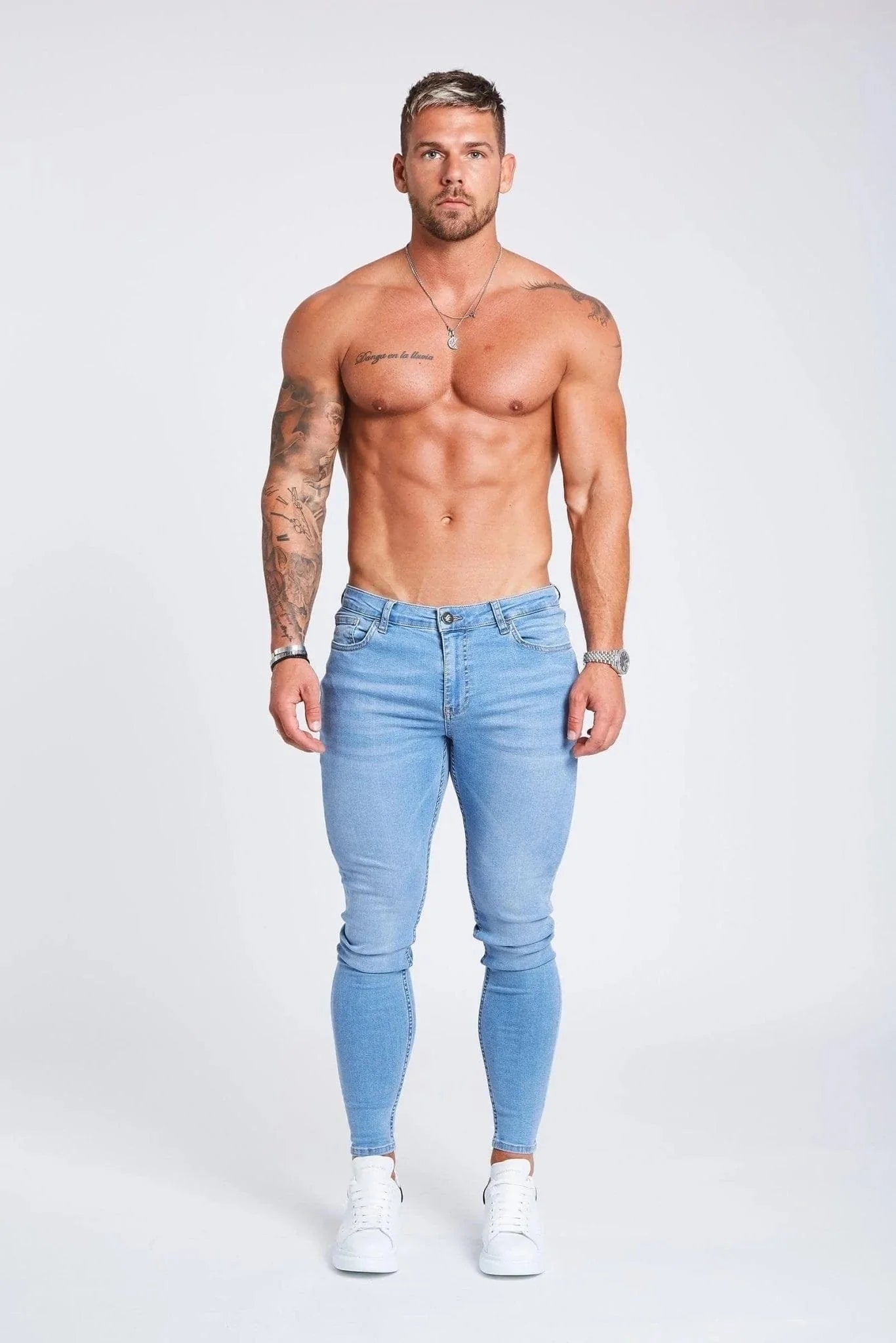 SKINNY FİT YIRTILMAMIŞ JEAN - AÇIK MAVİ