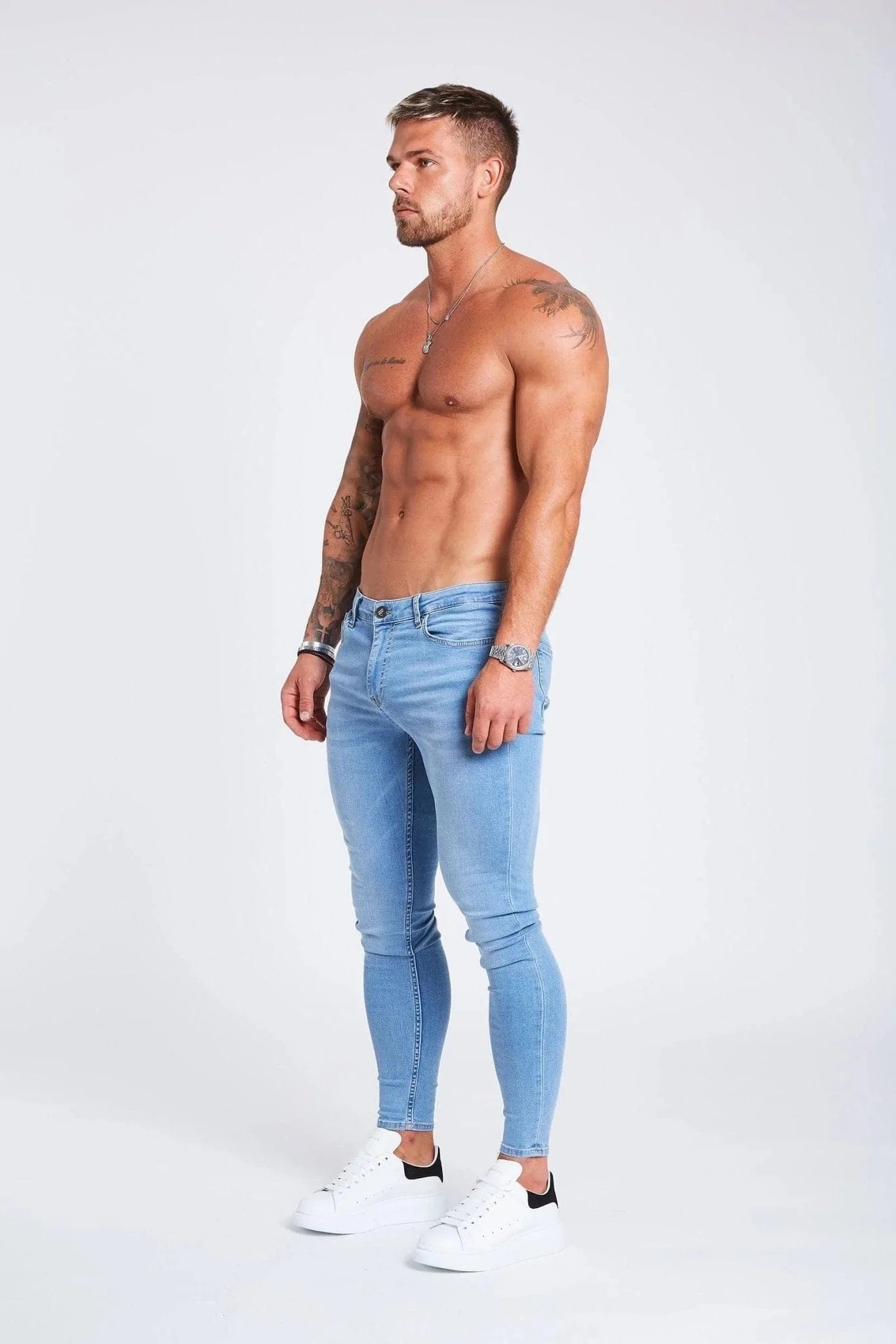 SKINNY FİT YIRTILMAMIŞ JEAN - AÇIK MAVİ